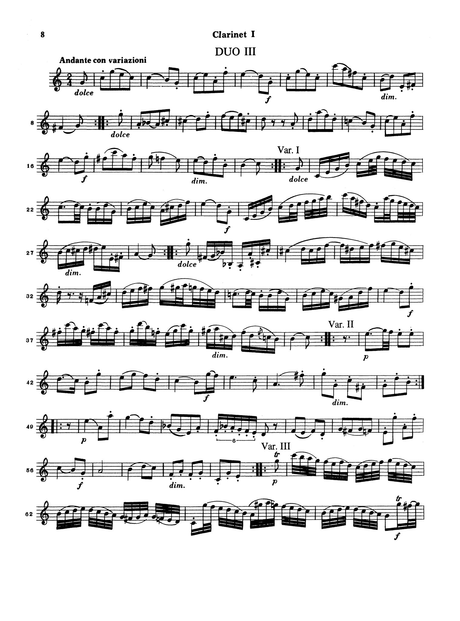 Haydn Six Duos Concertants: Nos. 1–3 clarinet duet arrangement No. 3