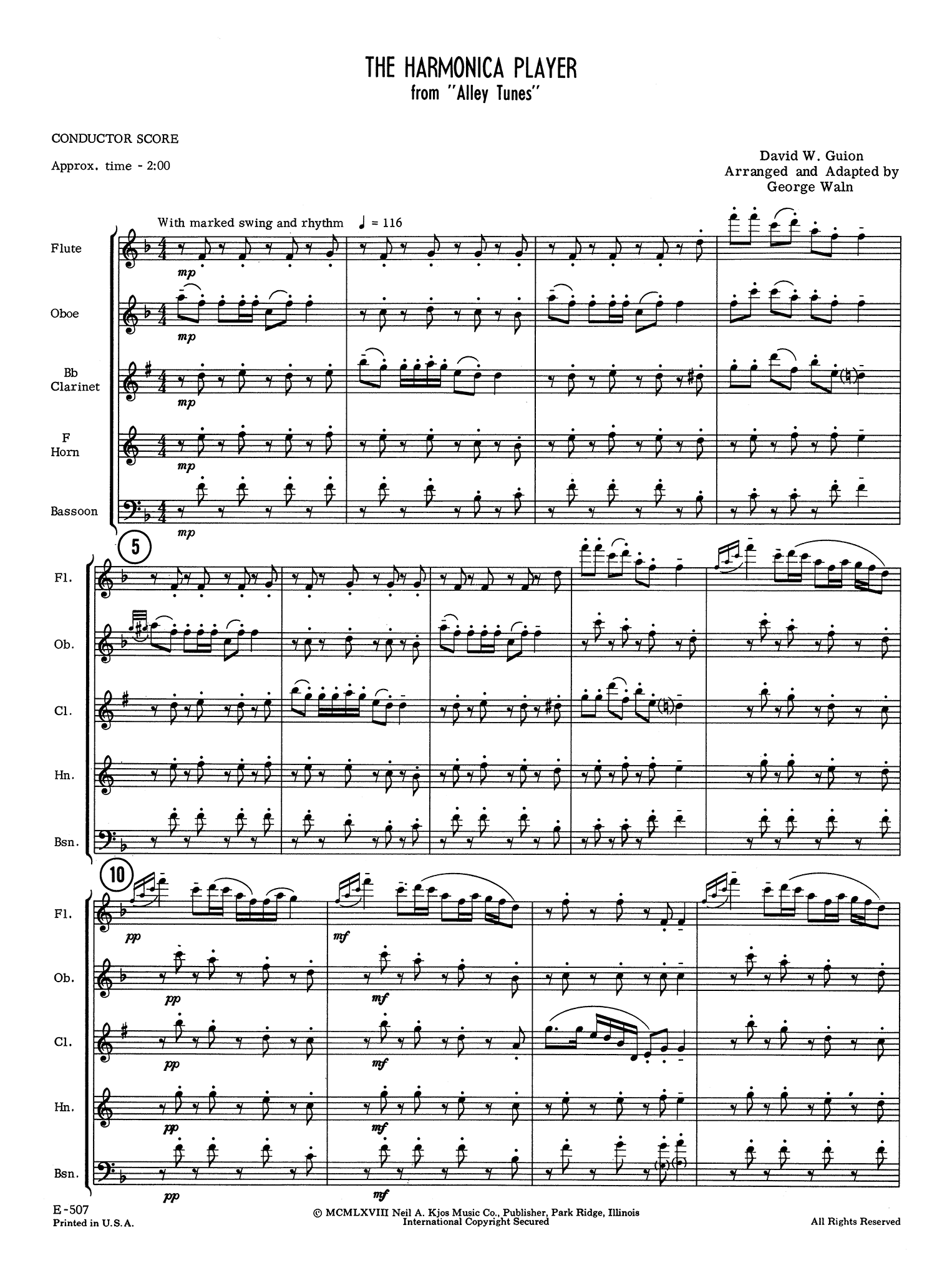 Guion The Harmonica Player, from 'Alley Tunes: Three Scenes from the South' wind quintet arrangement  score