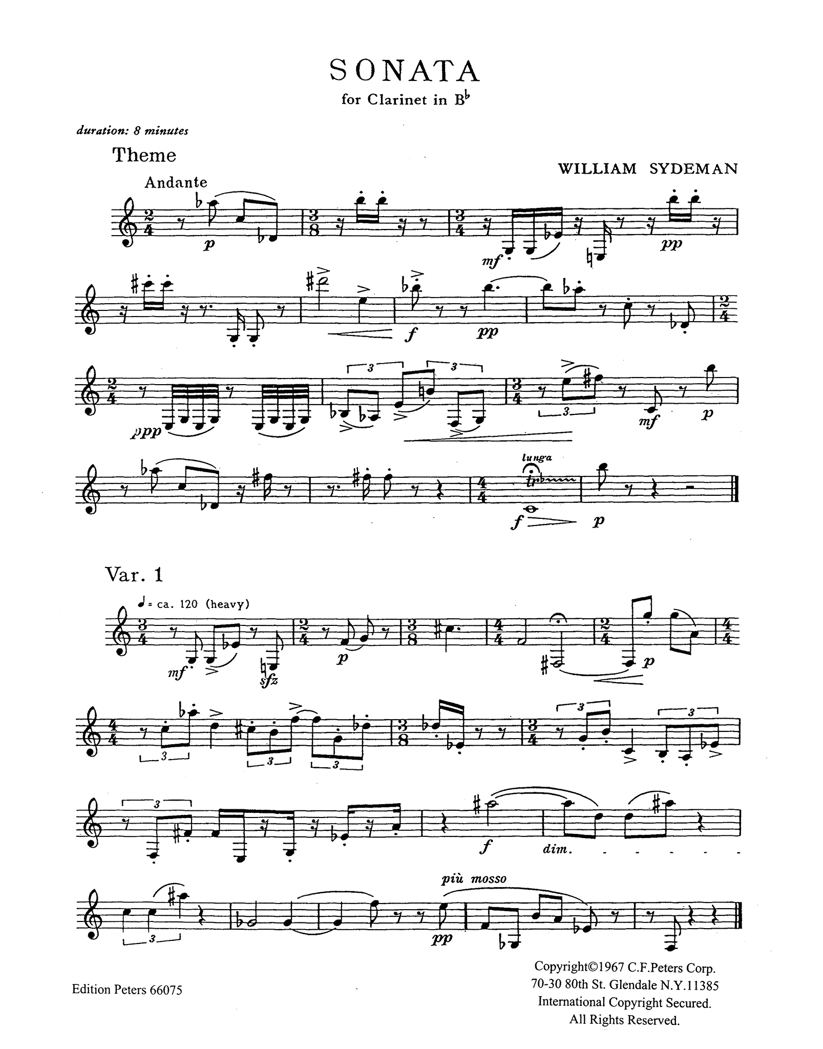 William Jay Sydeman Clarinet Sonata - Movement 1