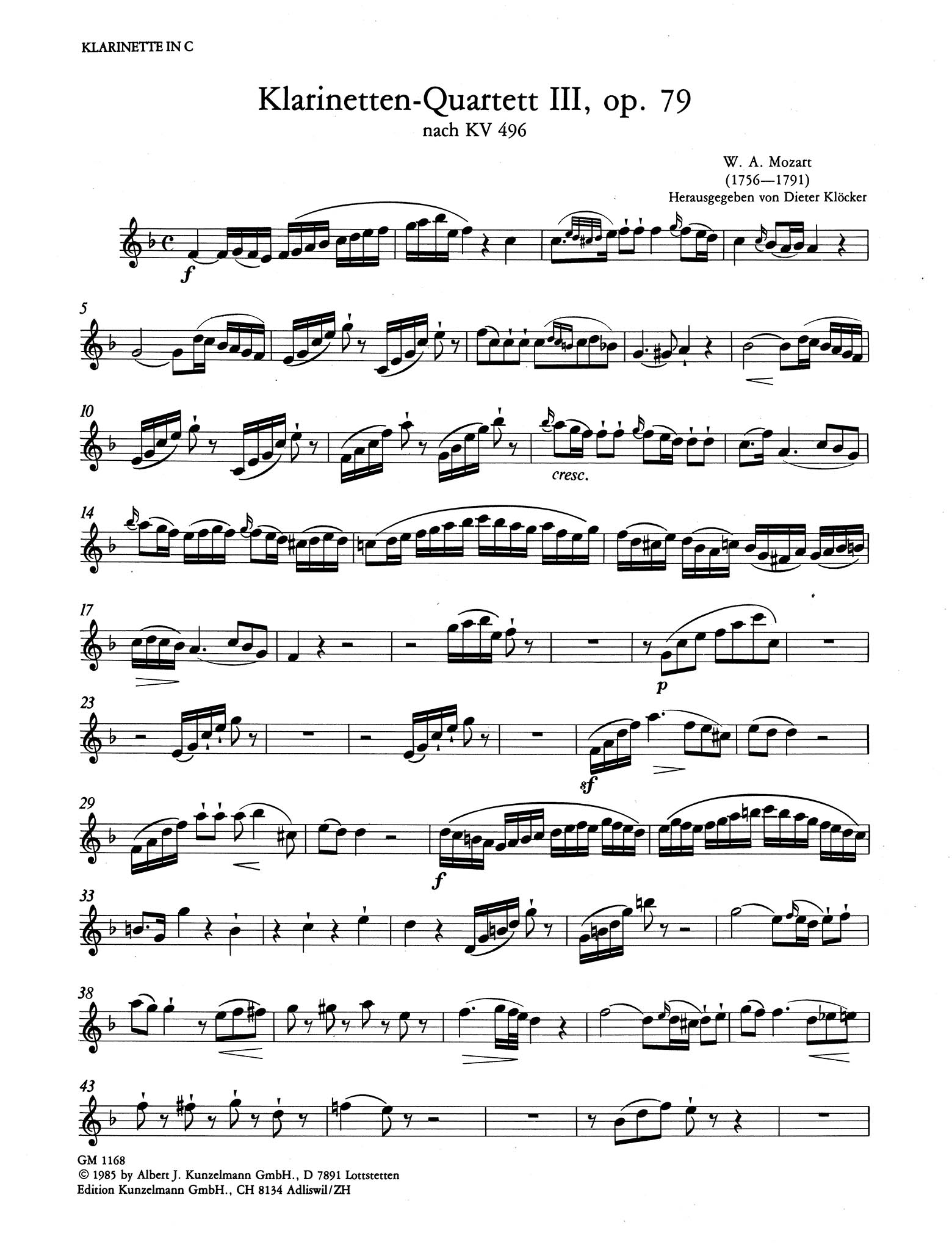 Piano Trio No. 1 in G Major, K. 496 Clarinet part