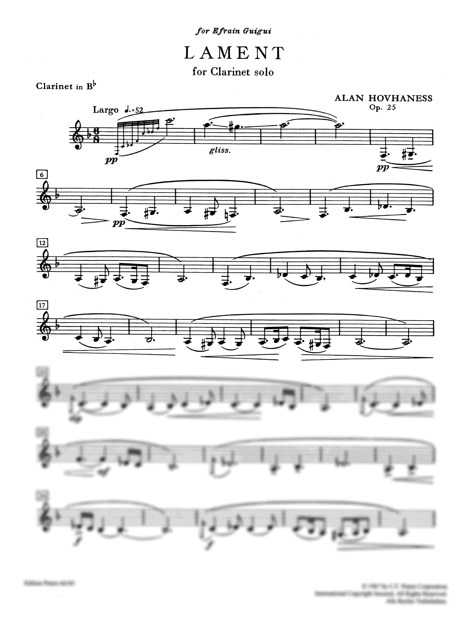 Hovhaness Lament, Op. 25 unaccompanied clarinet page 1