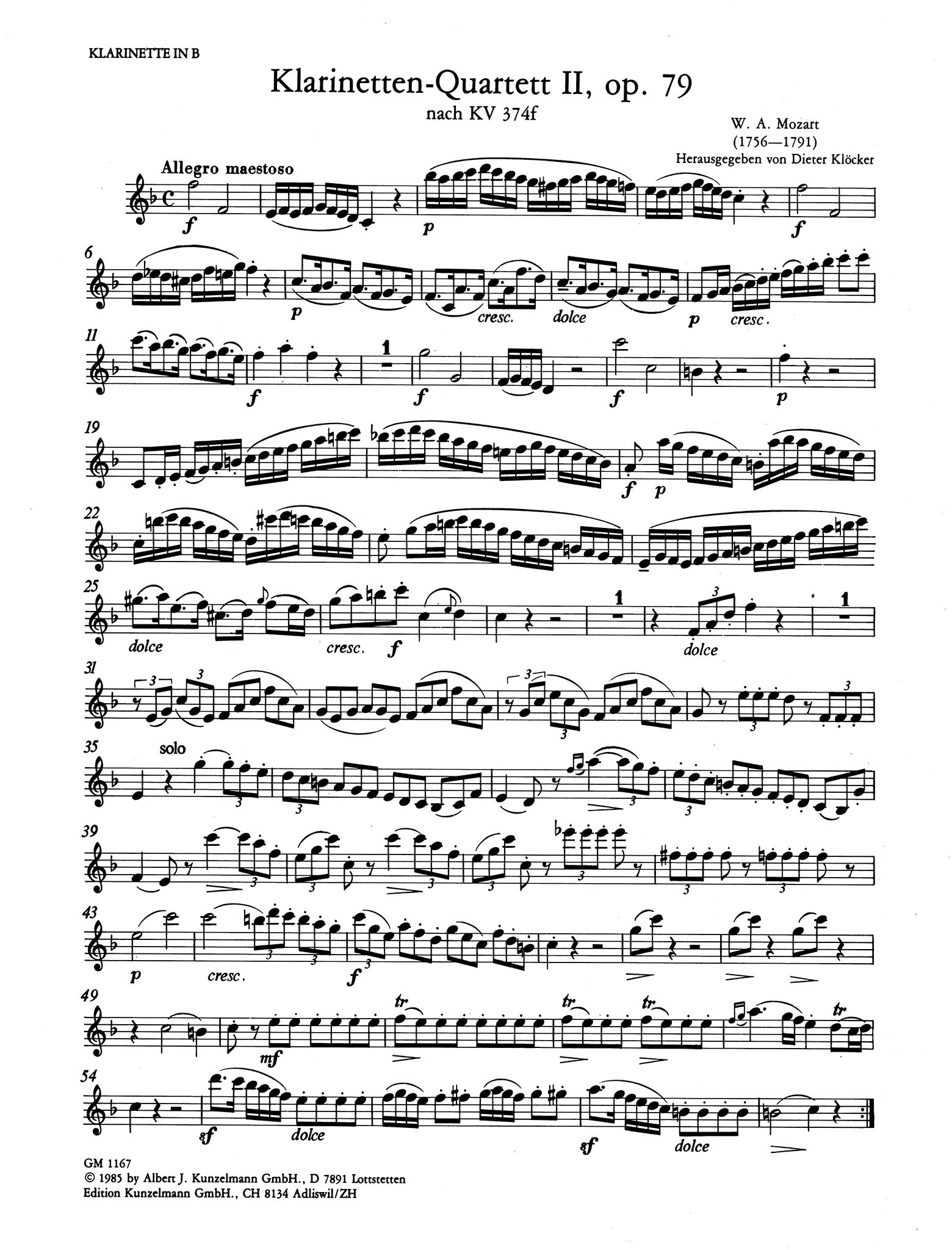 Violin Sonata in E-Flat Major, K. 380/374f Clarinet part