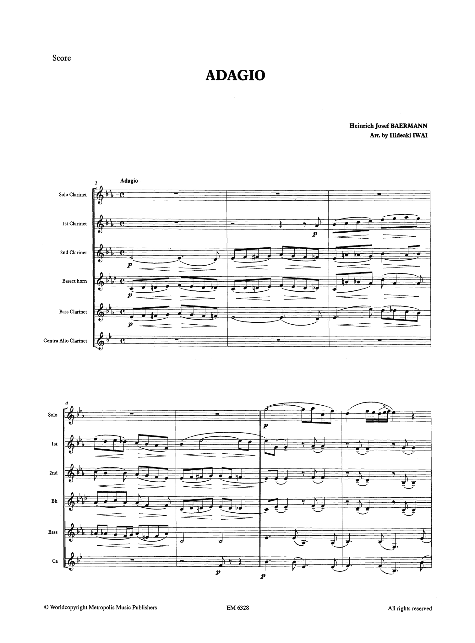 Baermann Adagio, from Op. 23 Score