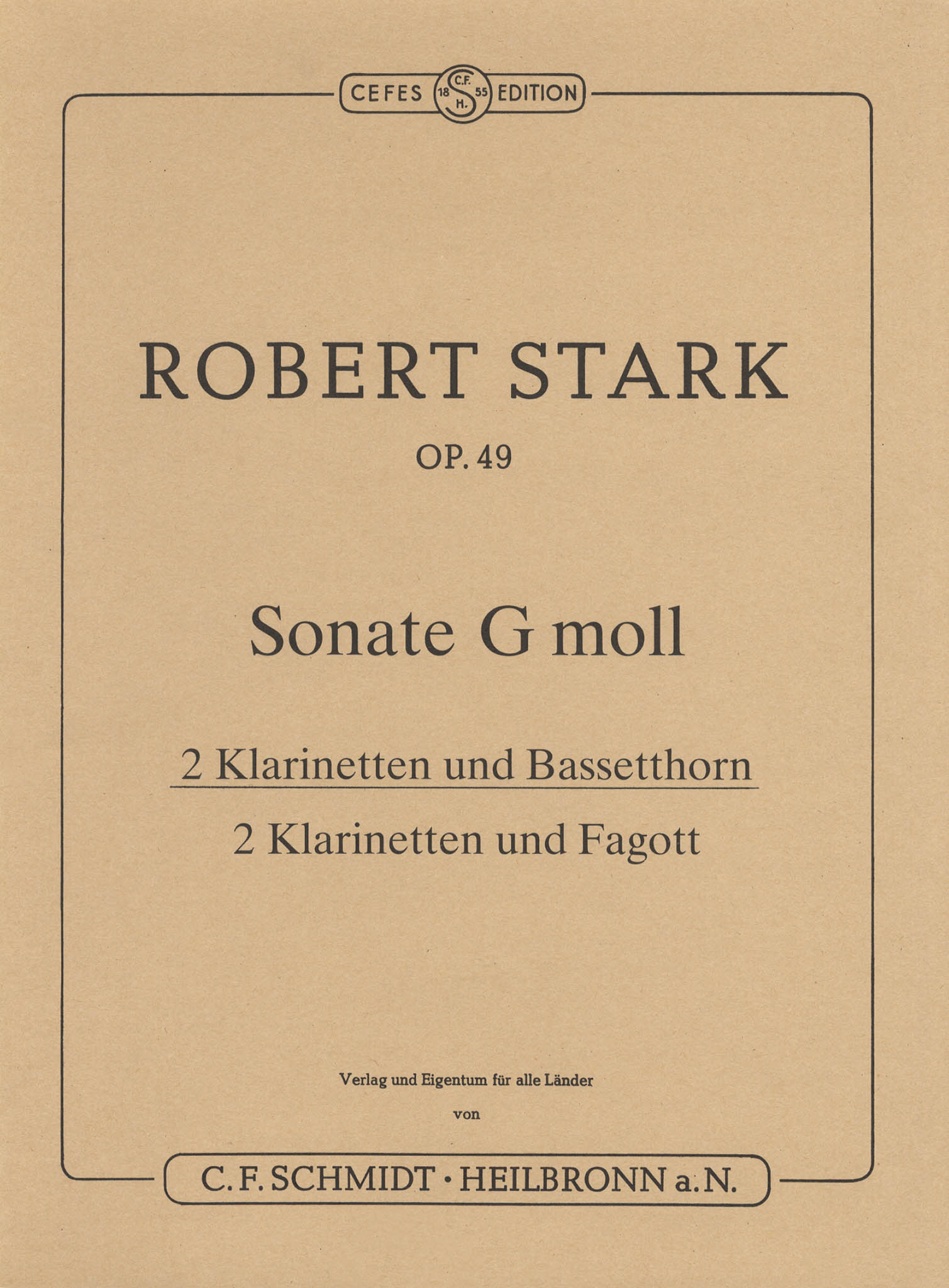 Stark Sonata for 2 Clarinets & Basset Horn in G Minor cover