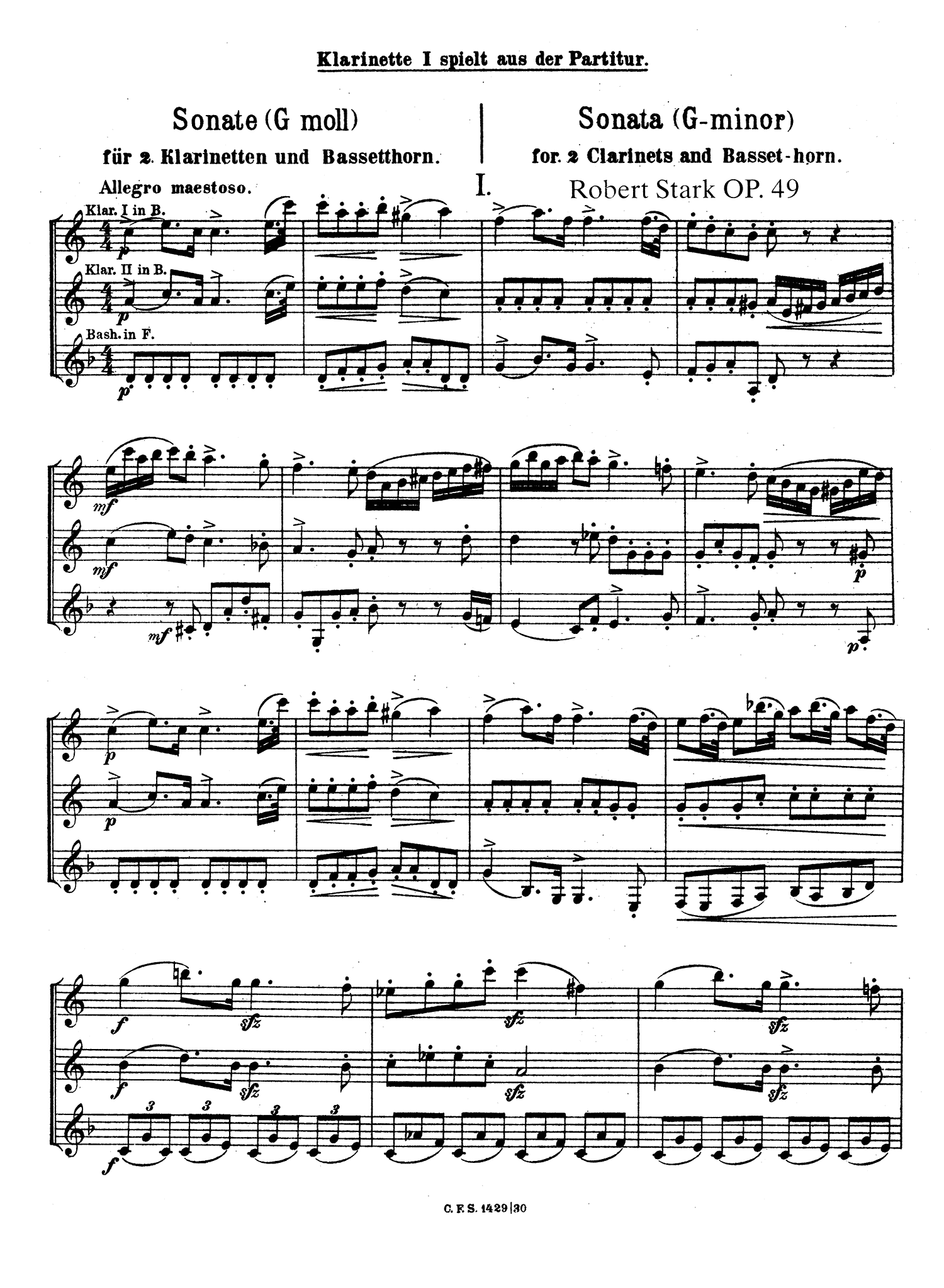 Stark Sonata for 2 Clarinets & Bassoon in G Minor - Movement 1