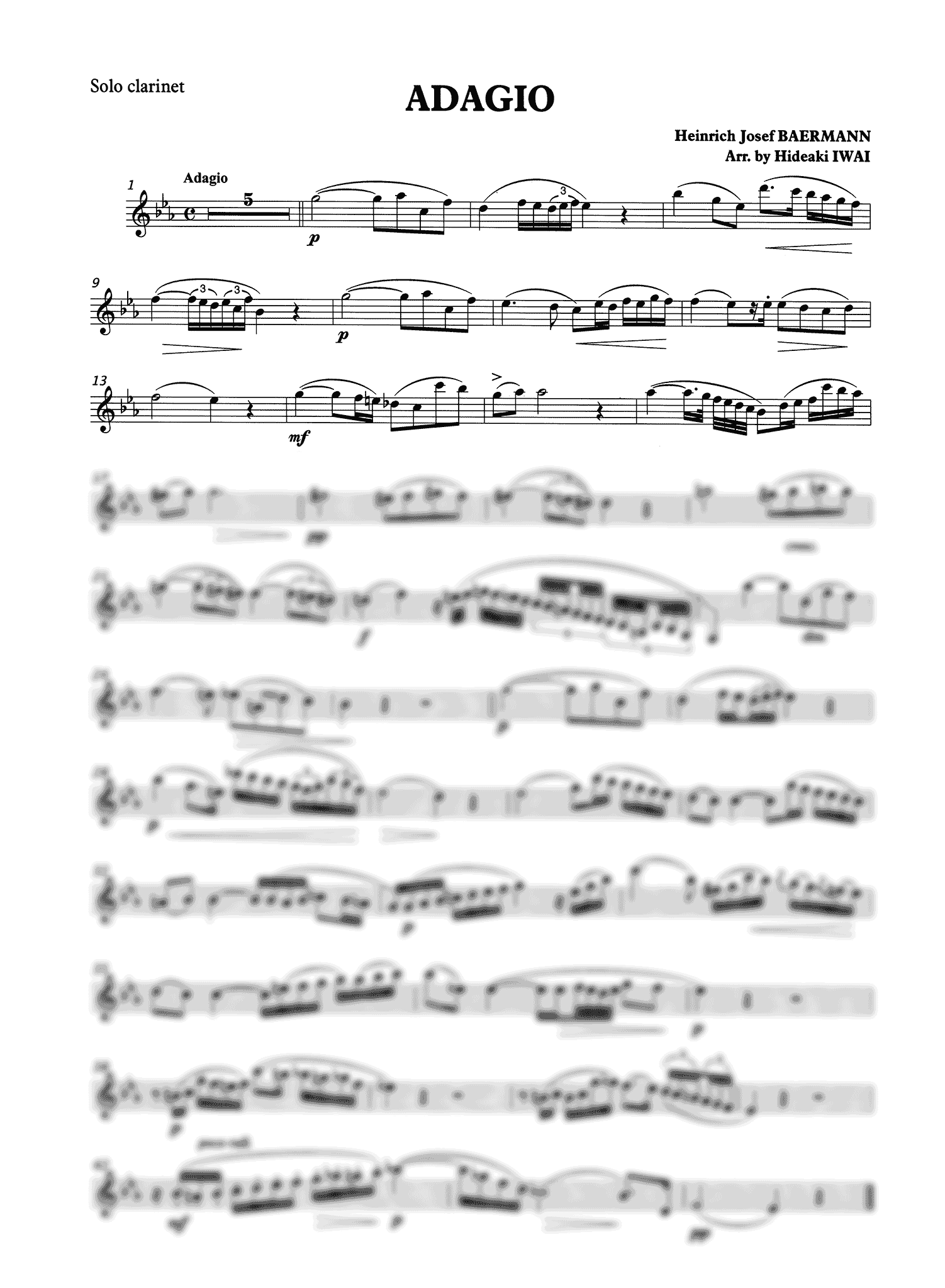 Baermann Adagio, from Op. 23 Solo Clarinet part
