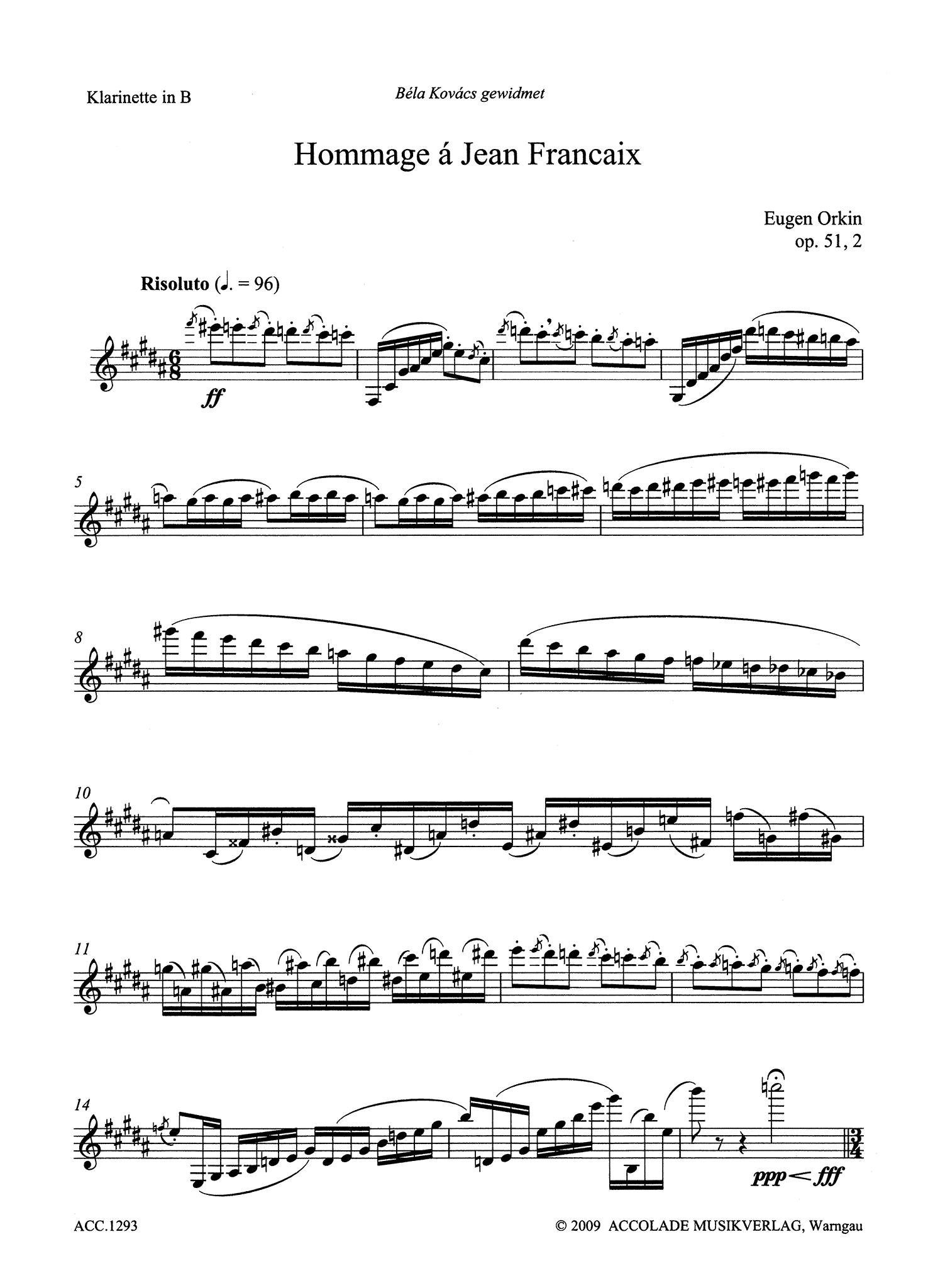 Eugen Orkin Hommage a Francaix for Clarinet Unaccompanied