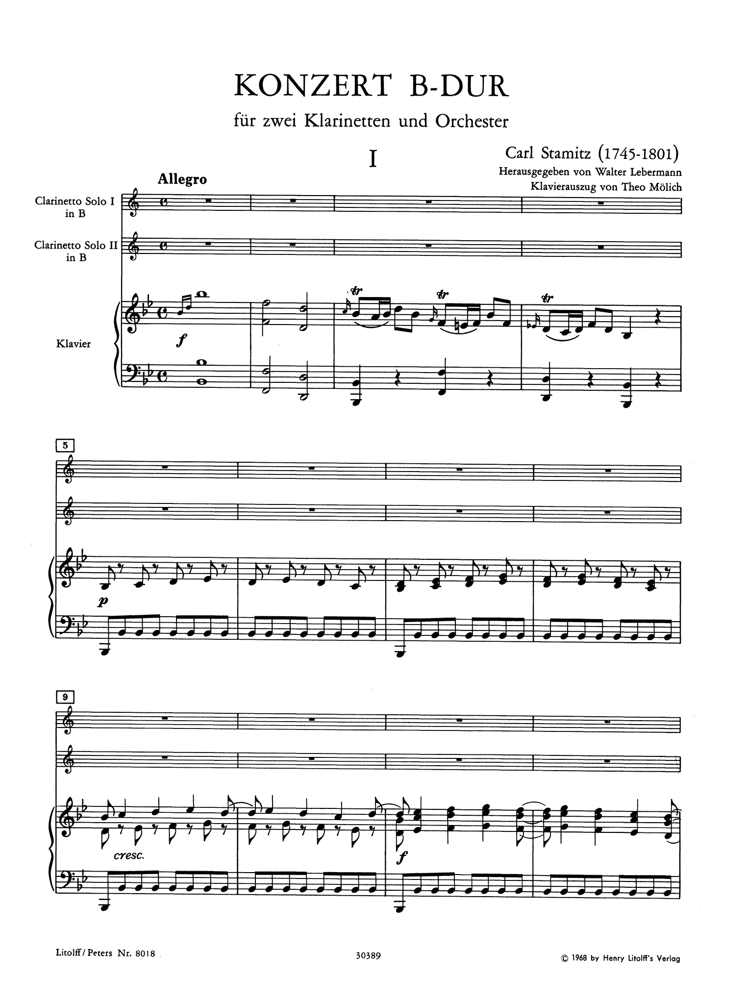 Carl Stamitz Concerto for 2 Clarinets B-flat Major Sieber No. 4 - Movement 1