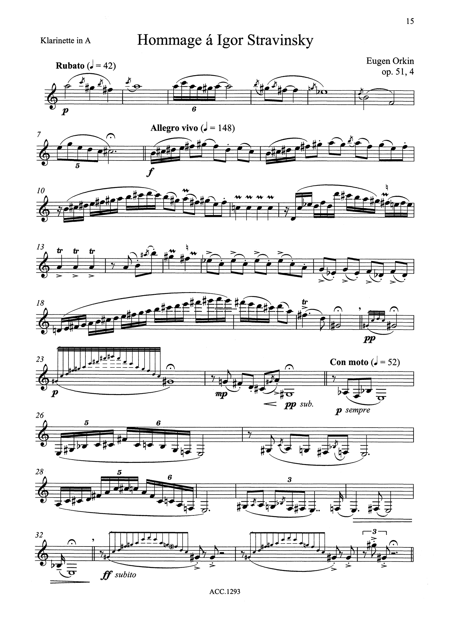 Eugen Orkin Hommage a Stravinsky for Clarinet Unaccompanied