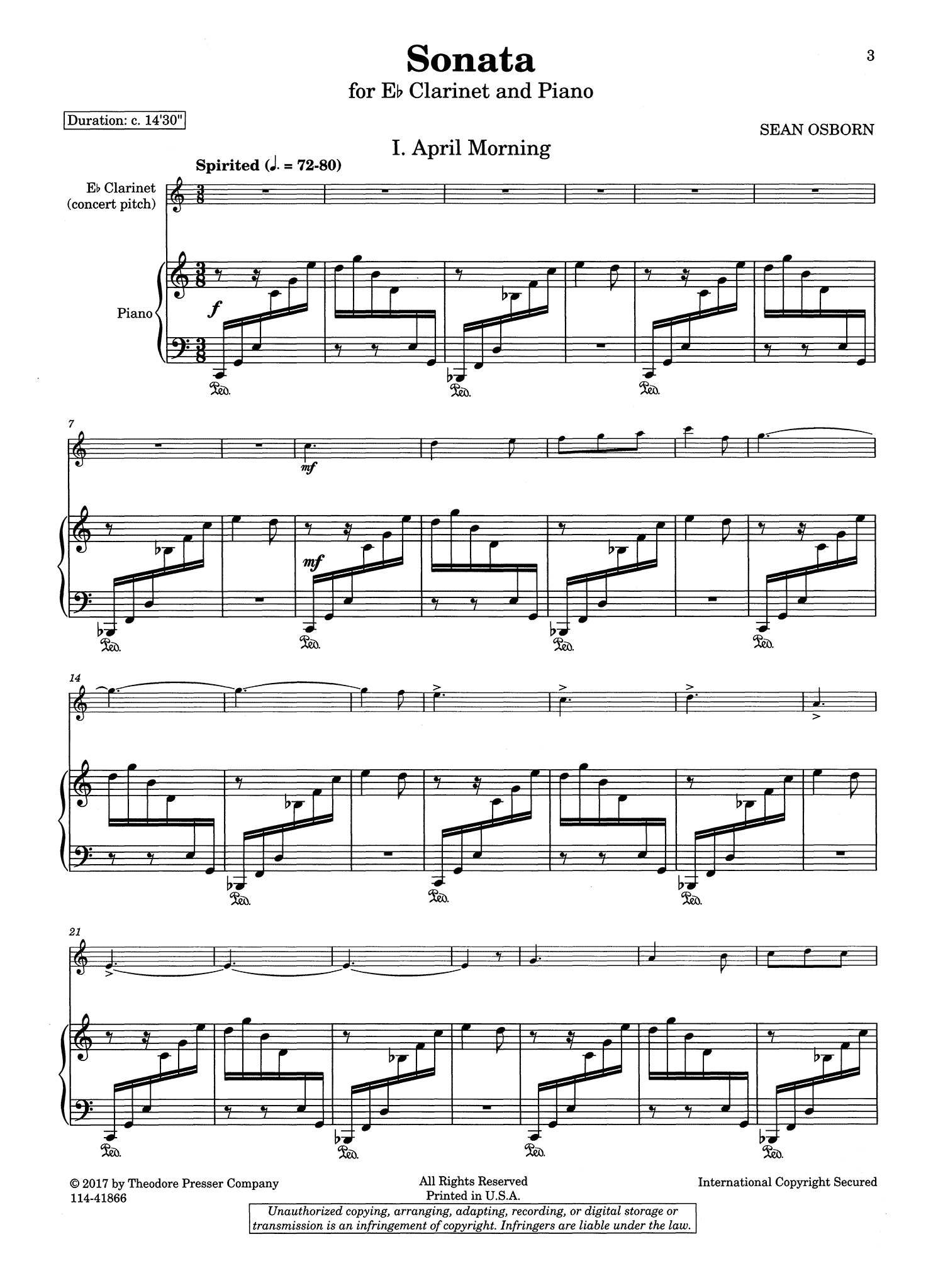 Sean Osborn Sonata for E-flat Clarinet & Piano - Movement 1