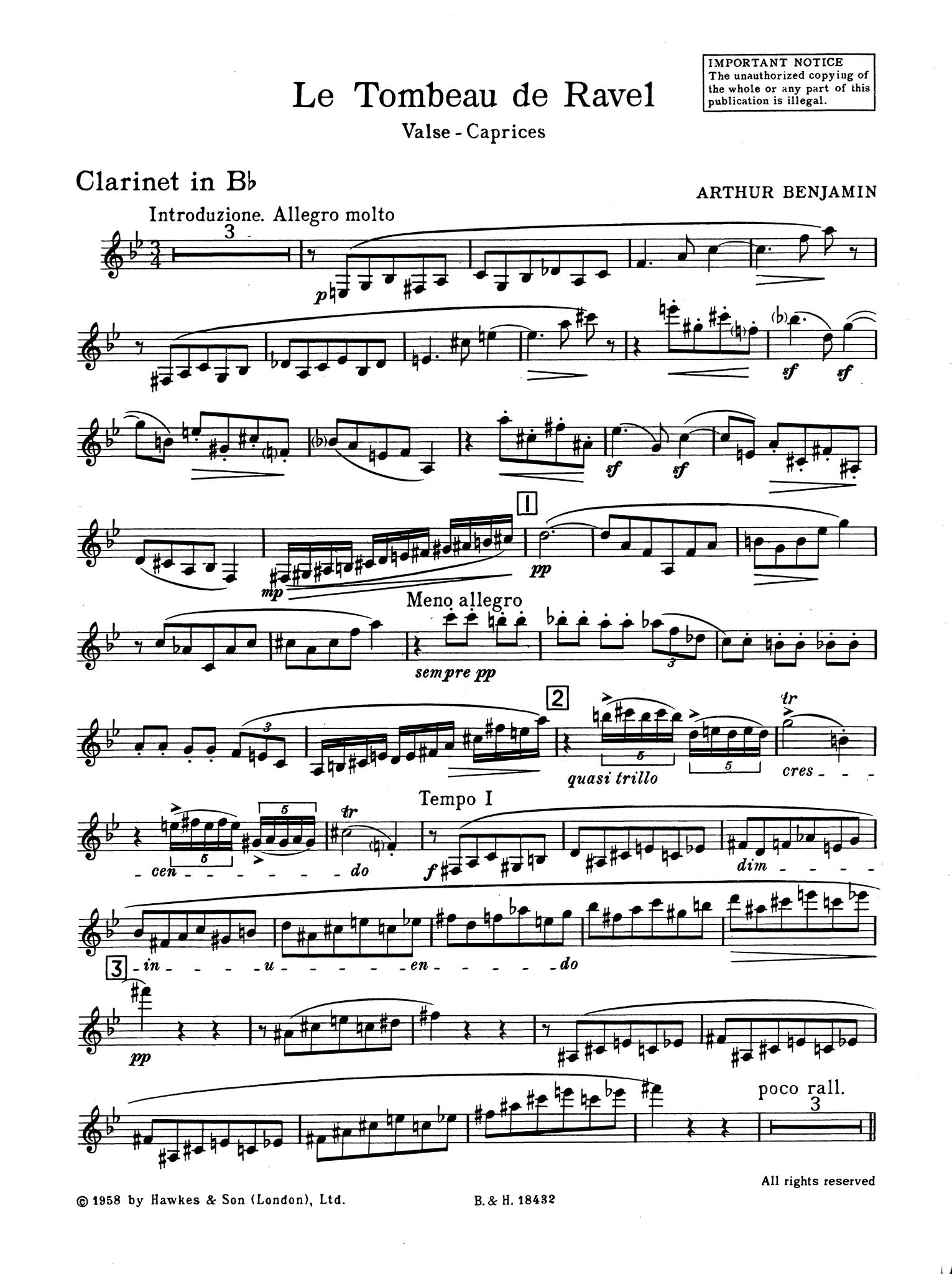 Le Tombeau de Ravel: Valse-Caprices Clarinet part