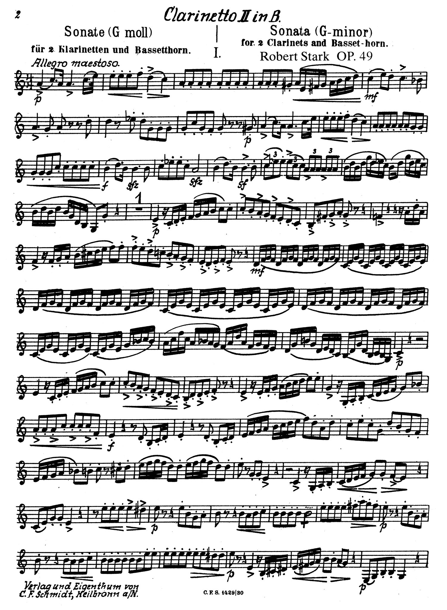 Stark Sonata for Clarinet Trio in G Minor Second Clarinet part