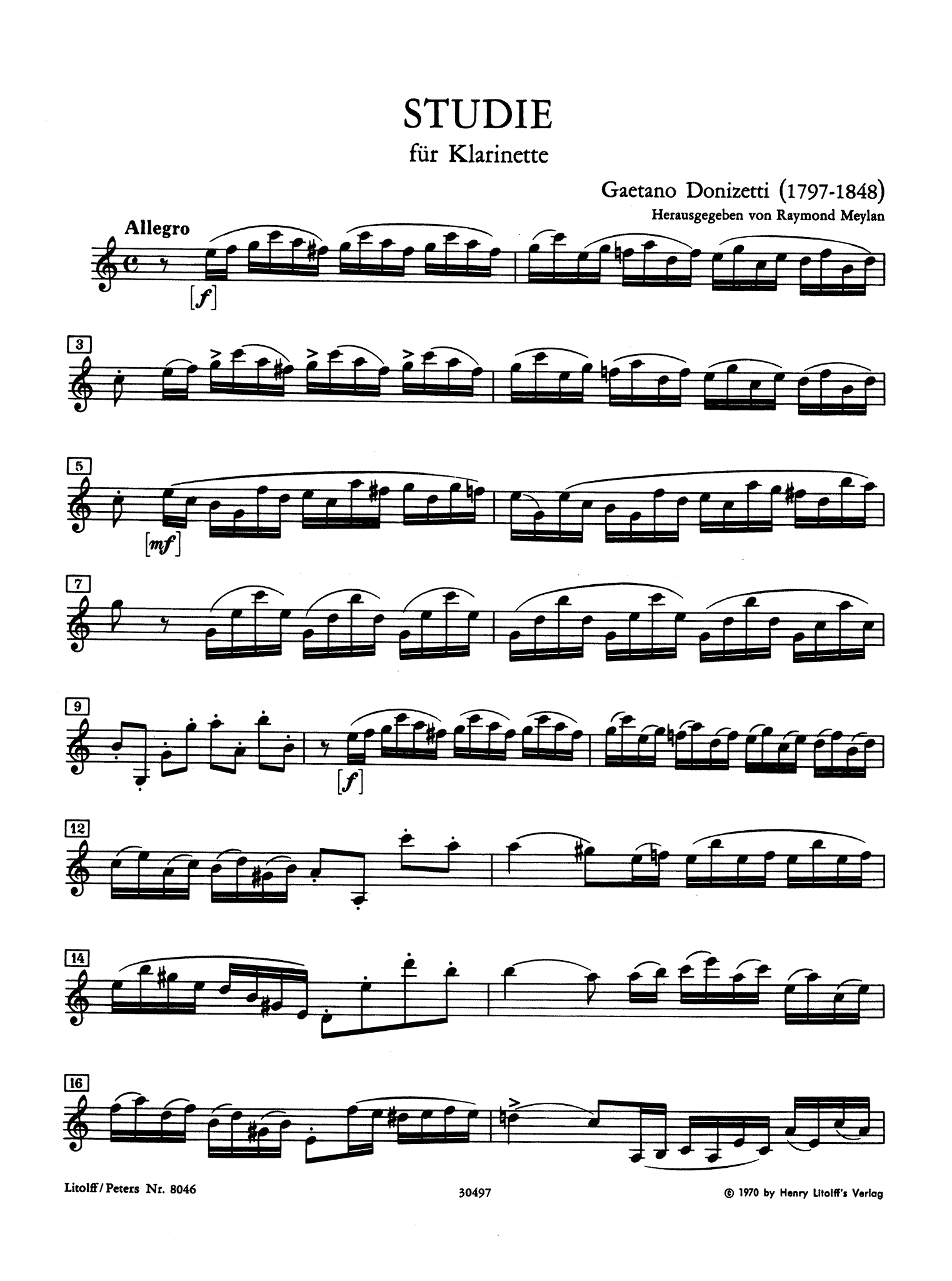 Donizetti: Studio Primo for unaccompanied clarinet page 1