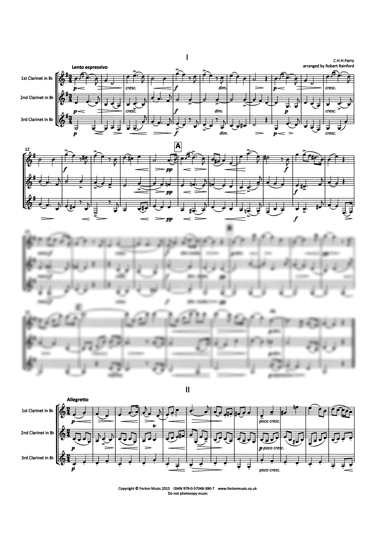 Parry Two Intermezzi clarinet trio arrangement - Movements 1 and 2