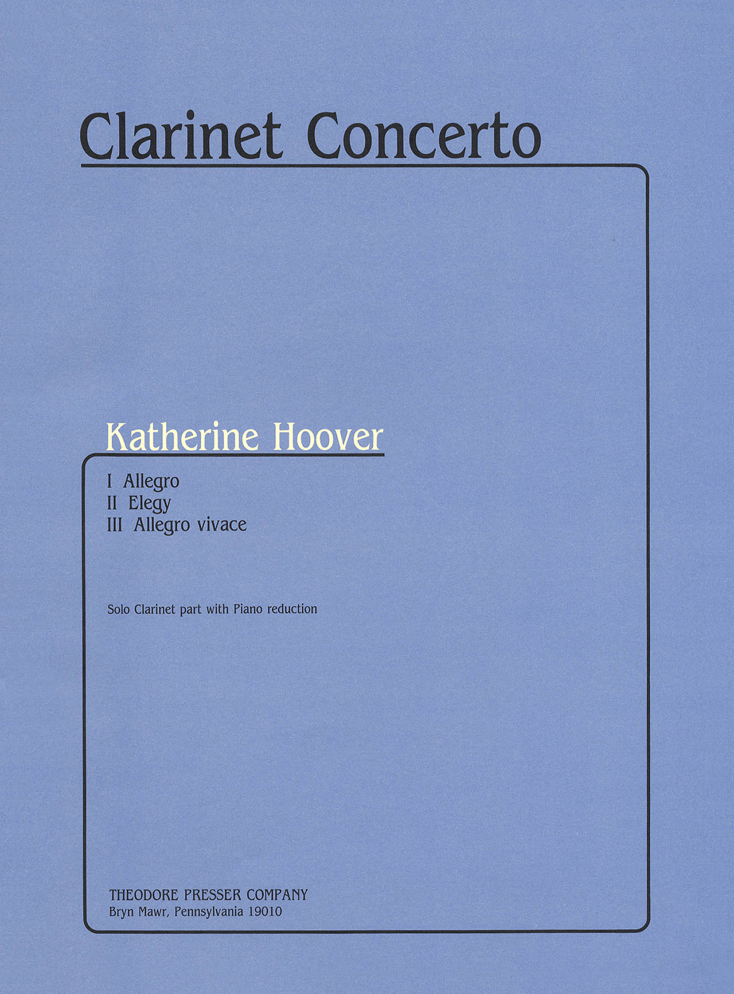 Katherine Hoover Clarinet Concerto, Op. 38 piano reduction cover