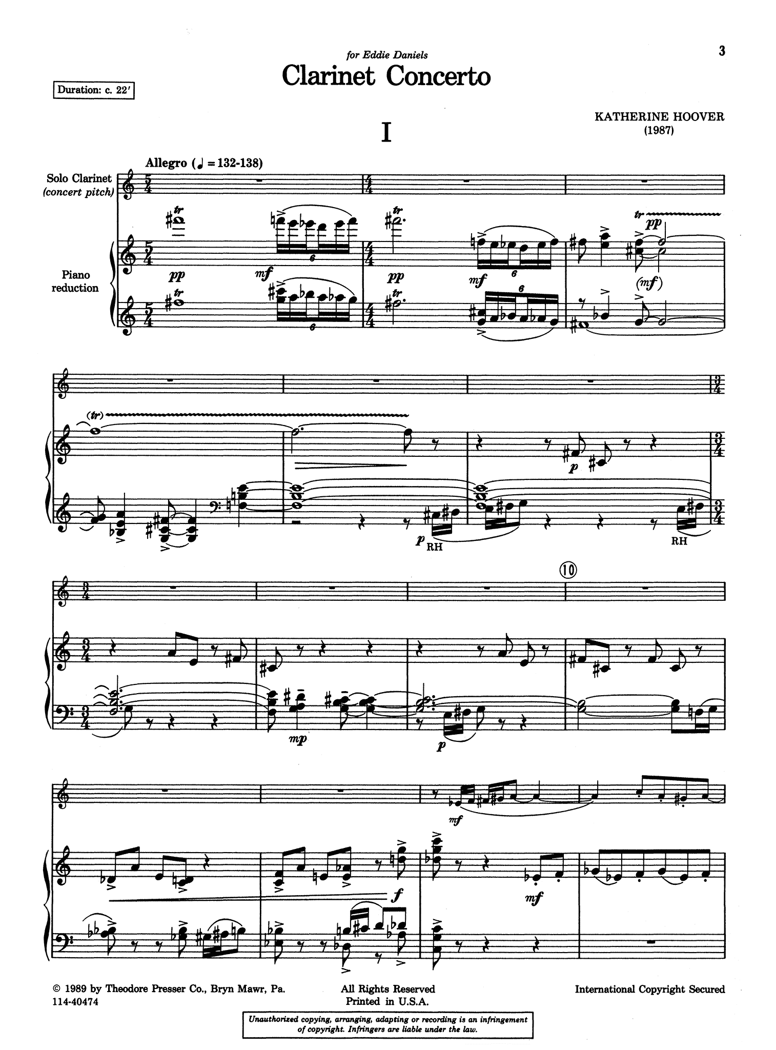 Katherine Hoover Clarinet Concerto, Op. 38 - Movement 1