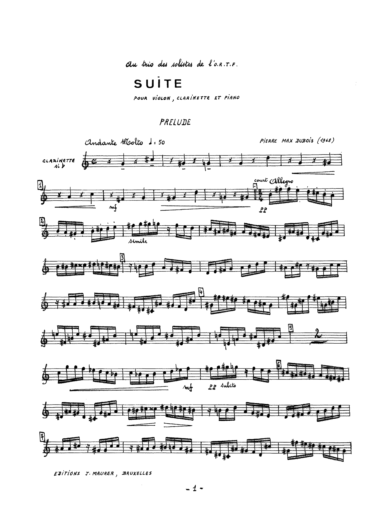 Pierre Max Dubois Suite clarinet part