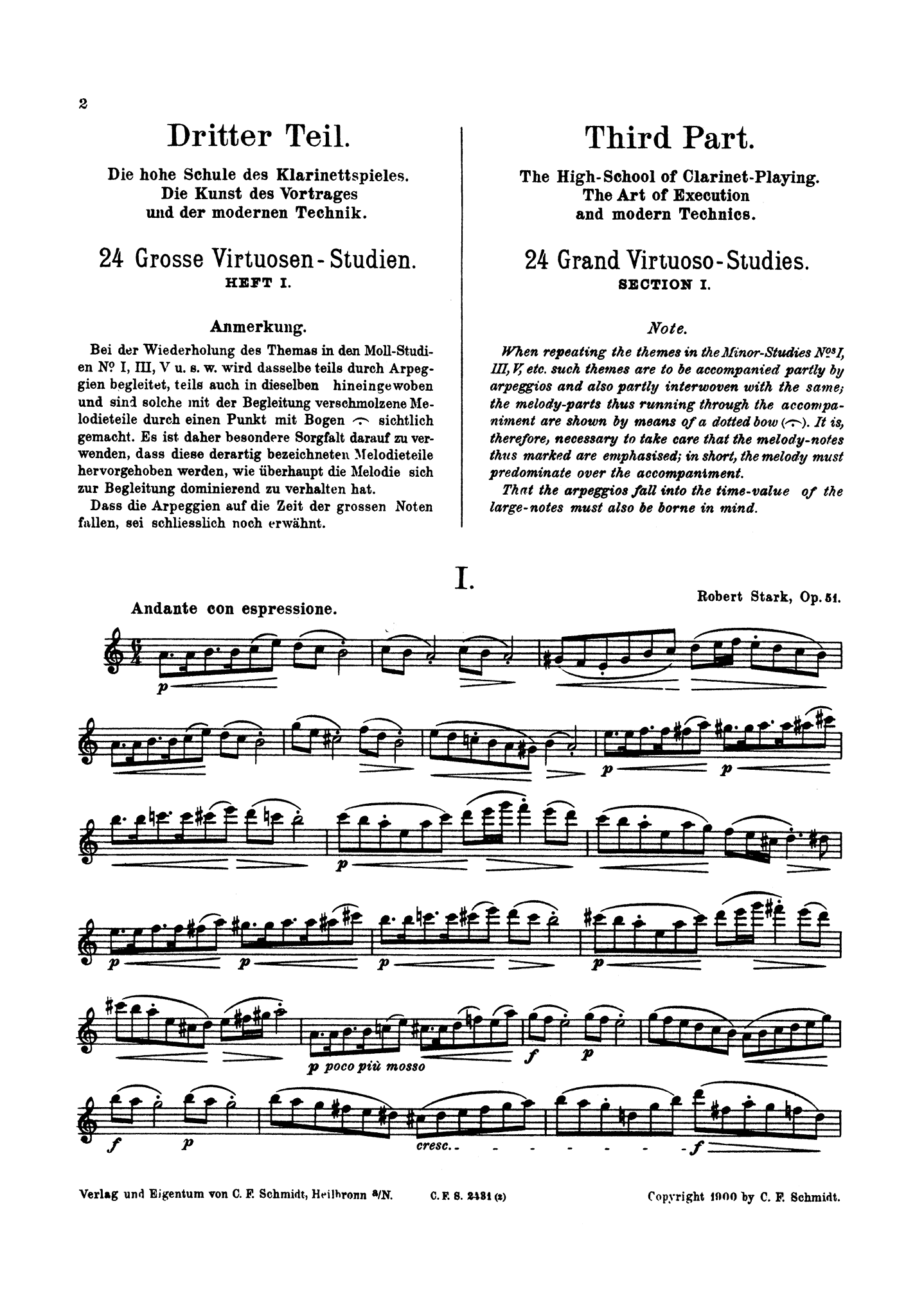 Stark Clarinet Method, Op. 51 24 Grand Virtuoso-Studies Book 1 page 2
