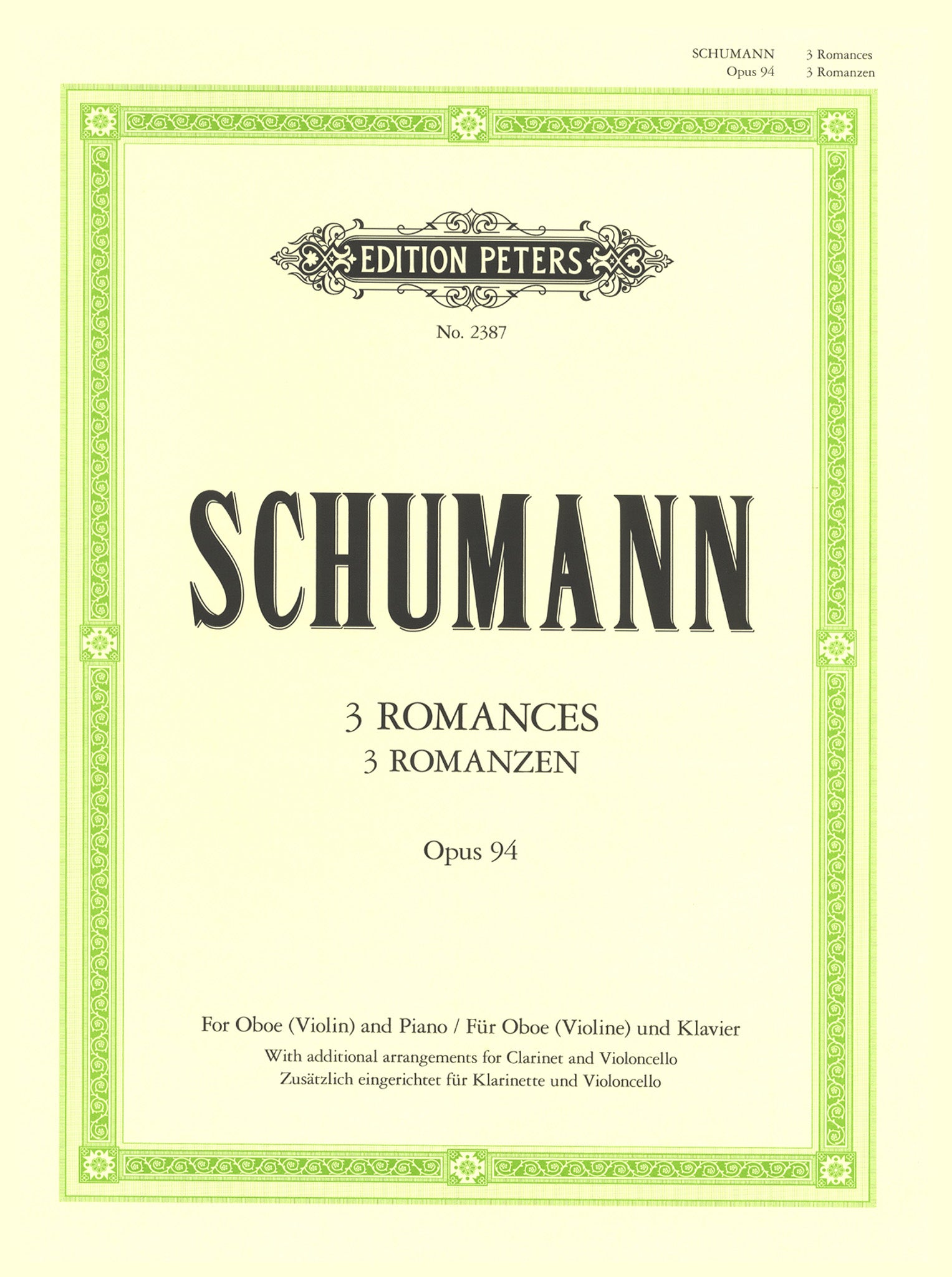 Schumann Three Romances, Op. 94 Cover