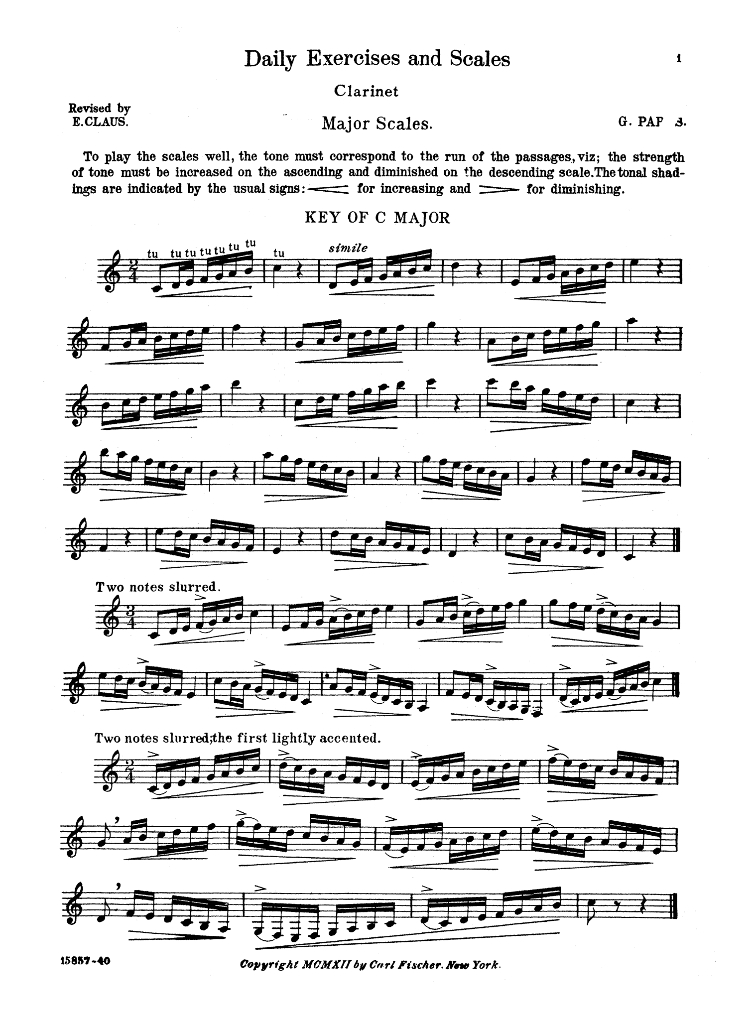 Parès Daily Exercises & Scales for Clarinet page 1