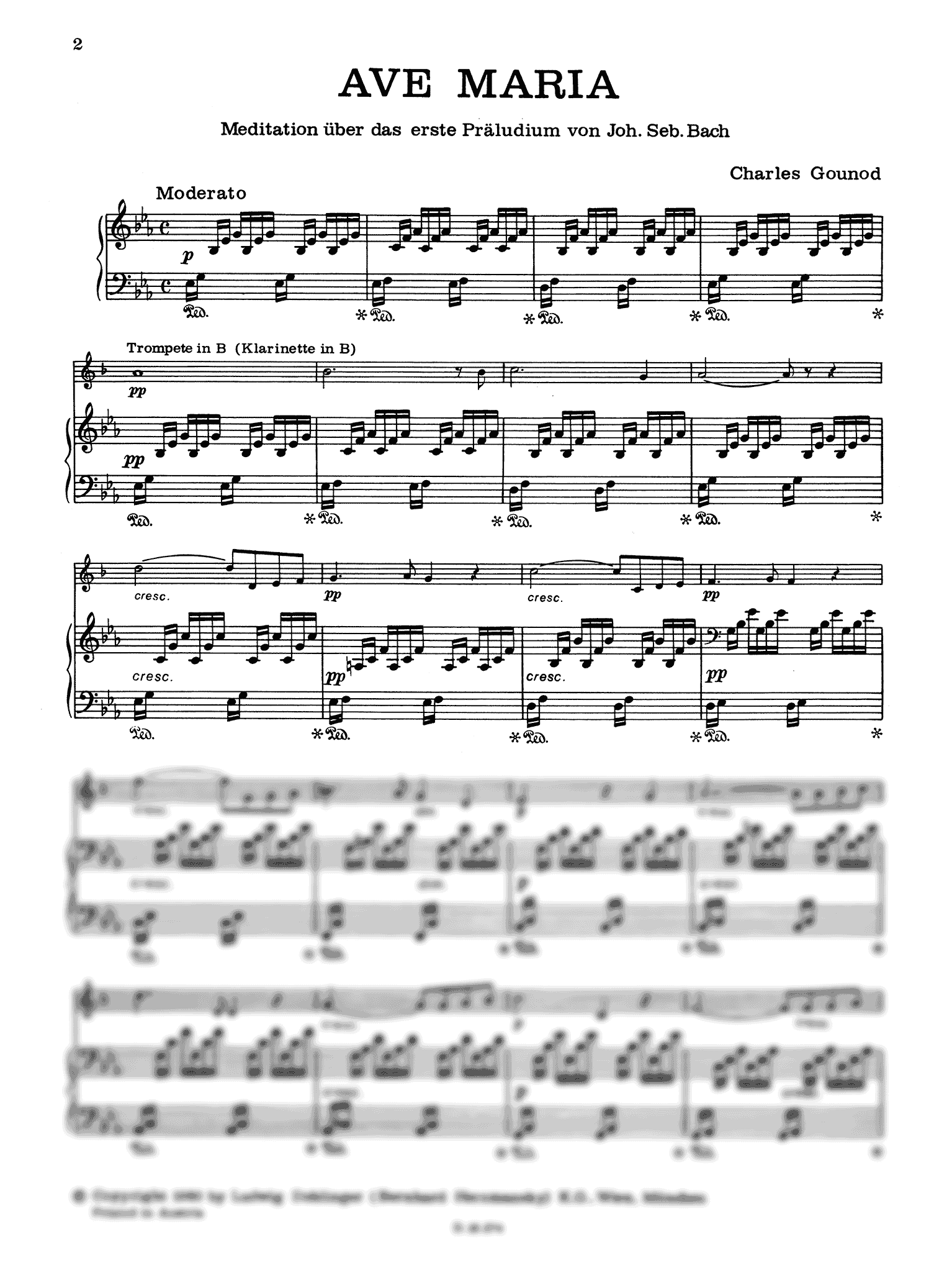 Bach Gounod Ave Maria clarinet and piano arrangement score