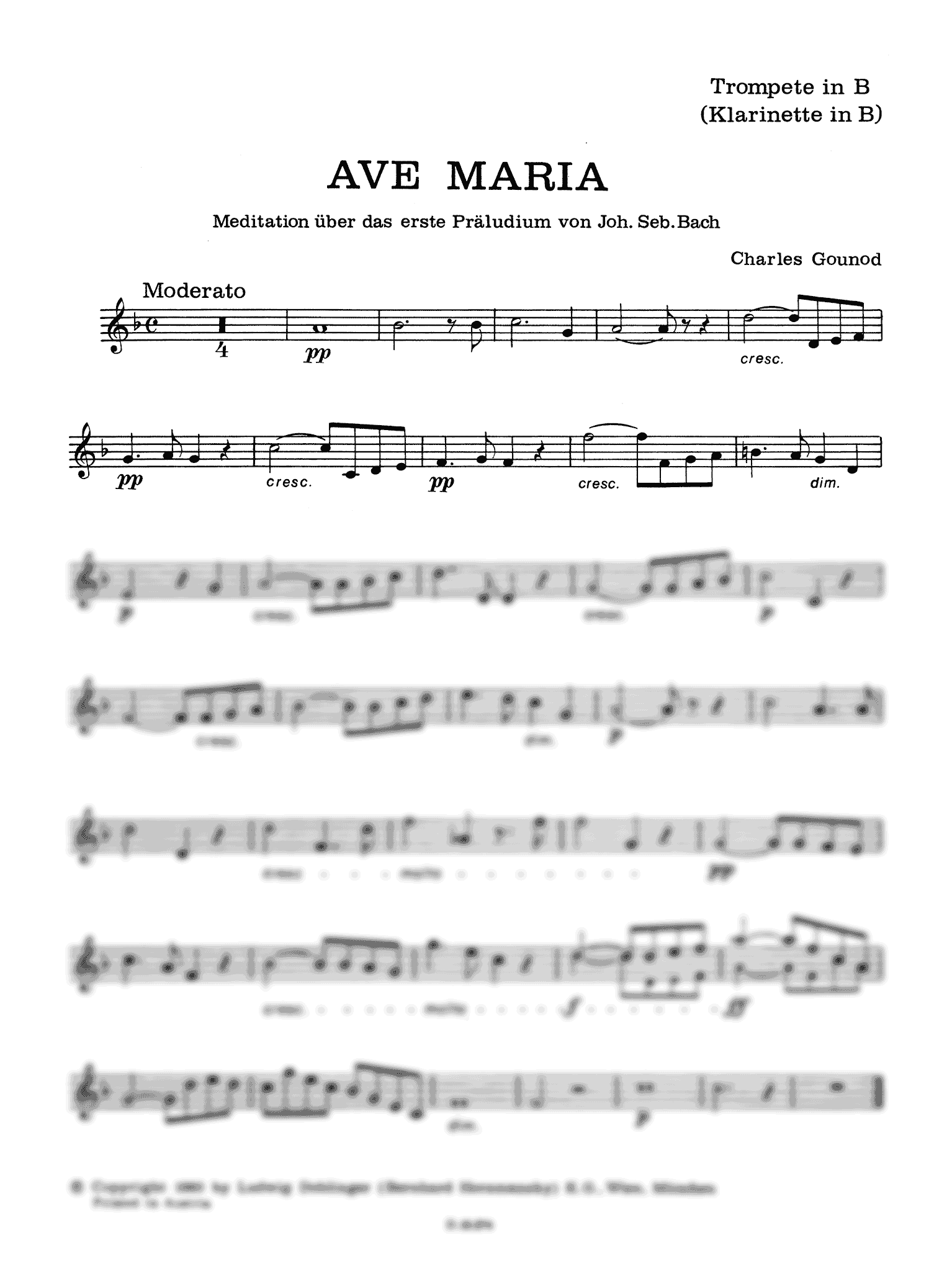 Bach Gounod Ave Maria clarinet and piano arrangement solo part