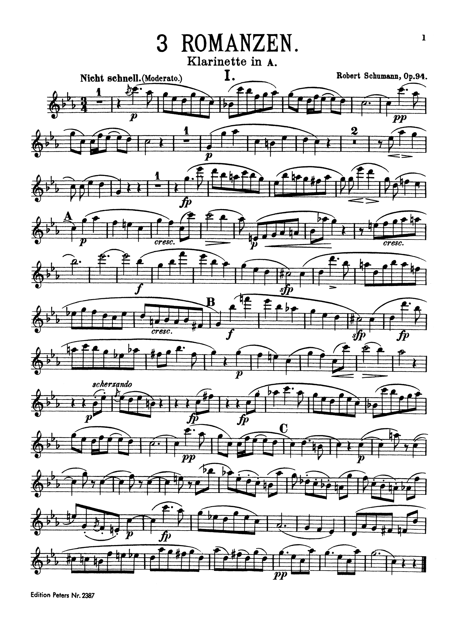 Schumann Three Romances, Op. 94 Clarinet part