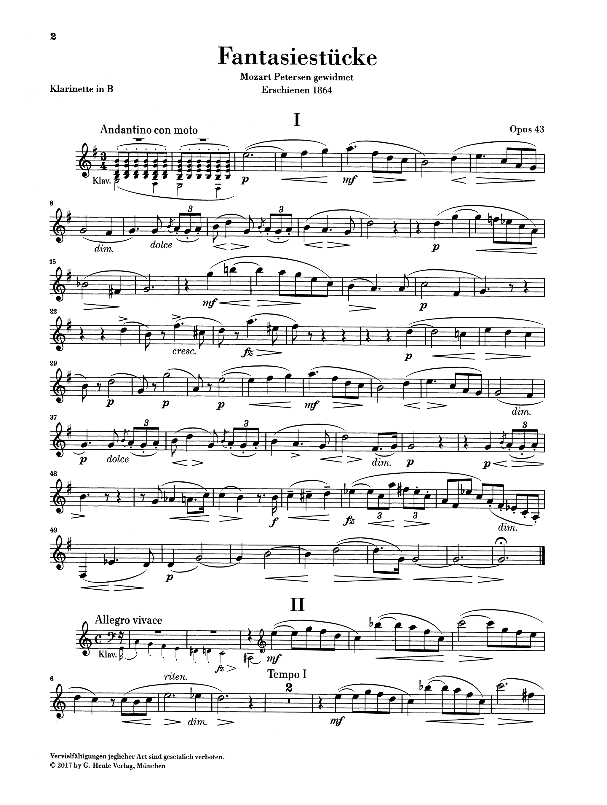 Fantasy Pieces Op. 43 Clarinet part