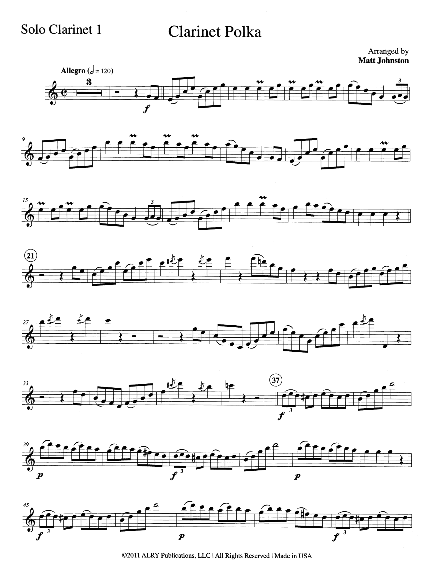 Johnston Clarinet Polka First Solo Clarinet part