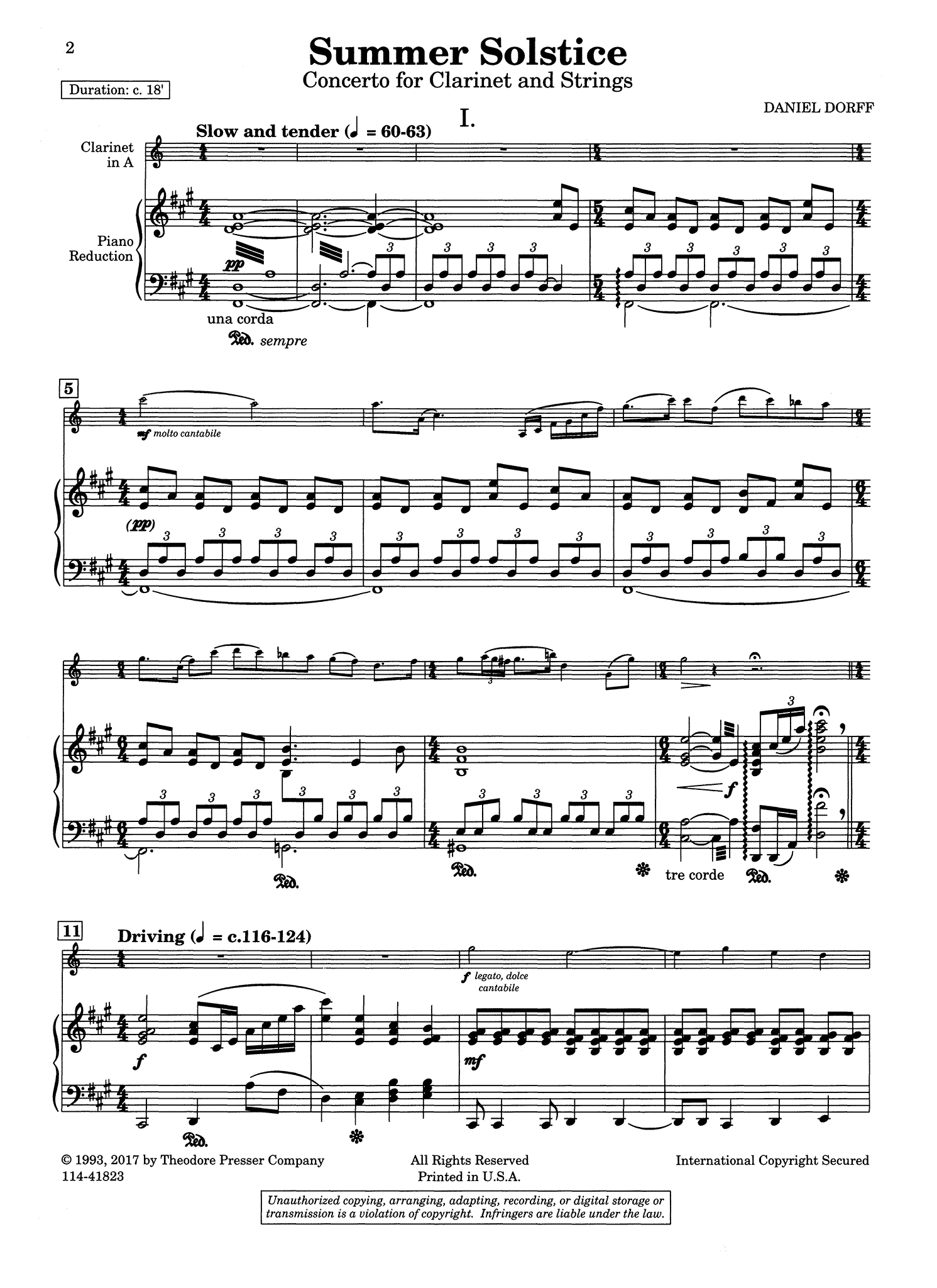 Dorff Summer Solstice clarinet concerto piano reduction - Movement 1