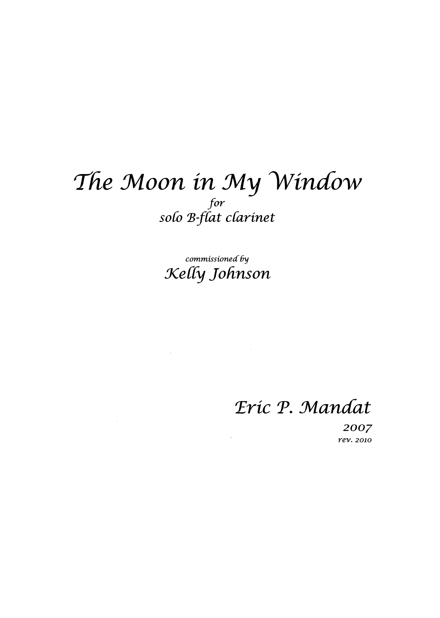 Eric Mandat The Moon in My Window unaccompanied clarinet cover