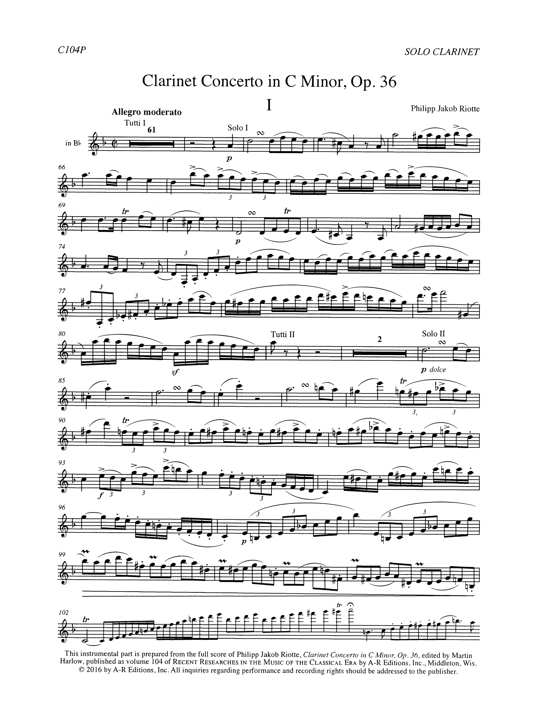 Philipp Jakob Riotte Clarinet Concerto in C Minor, Op. 36 - Movement 1