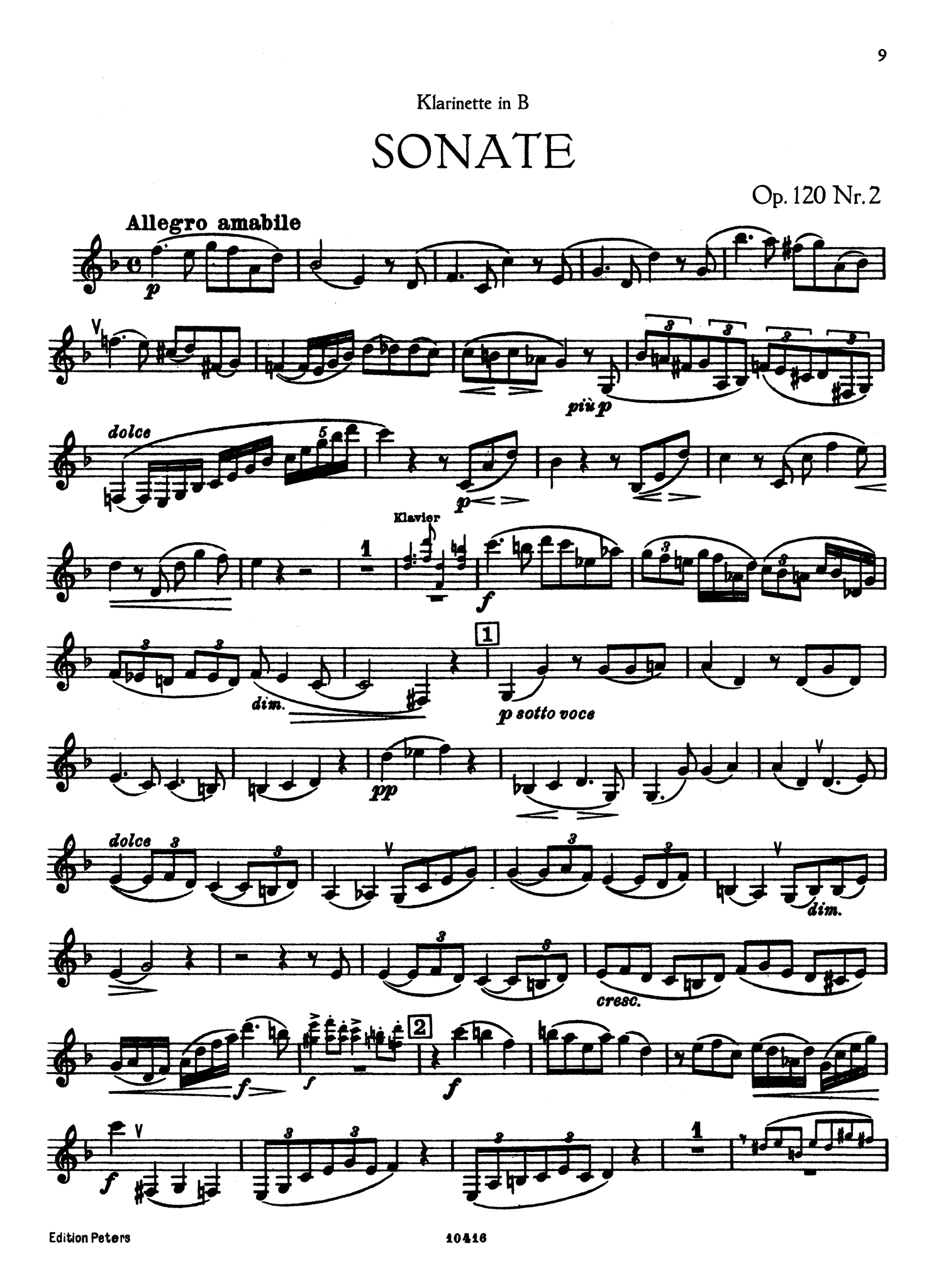 Sonata Op. 120 No. 1 Clarinet part