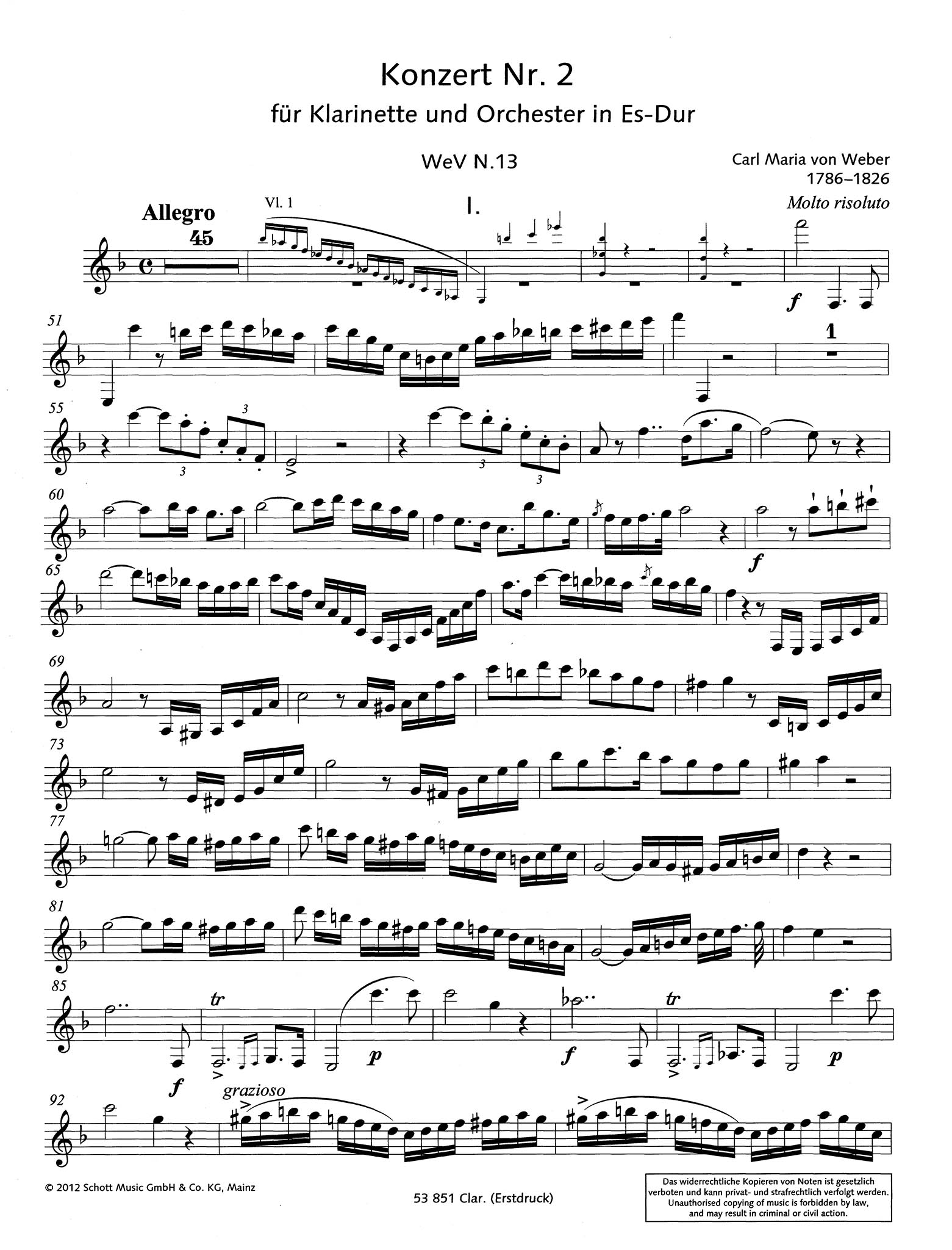 Clarinet Concerto No. 2 in E-flat Major, Op. 74 First Edition Clarinet part