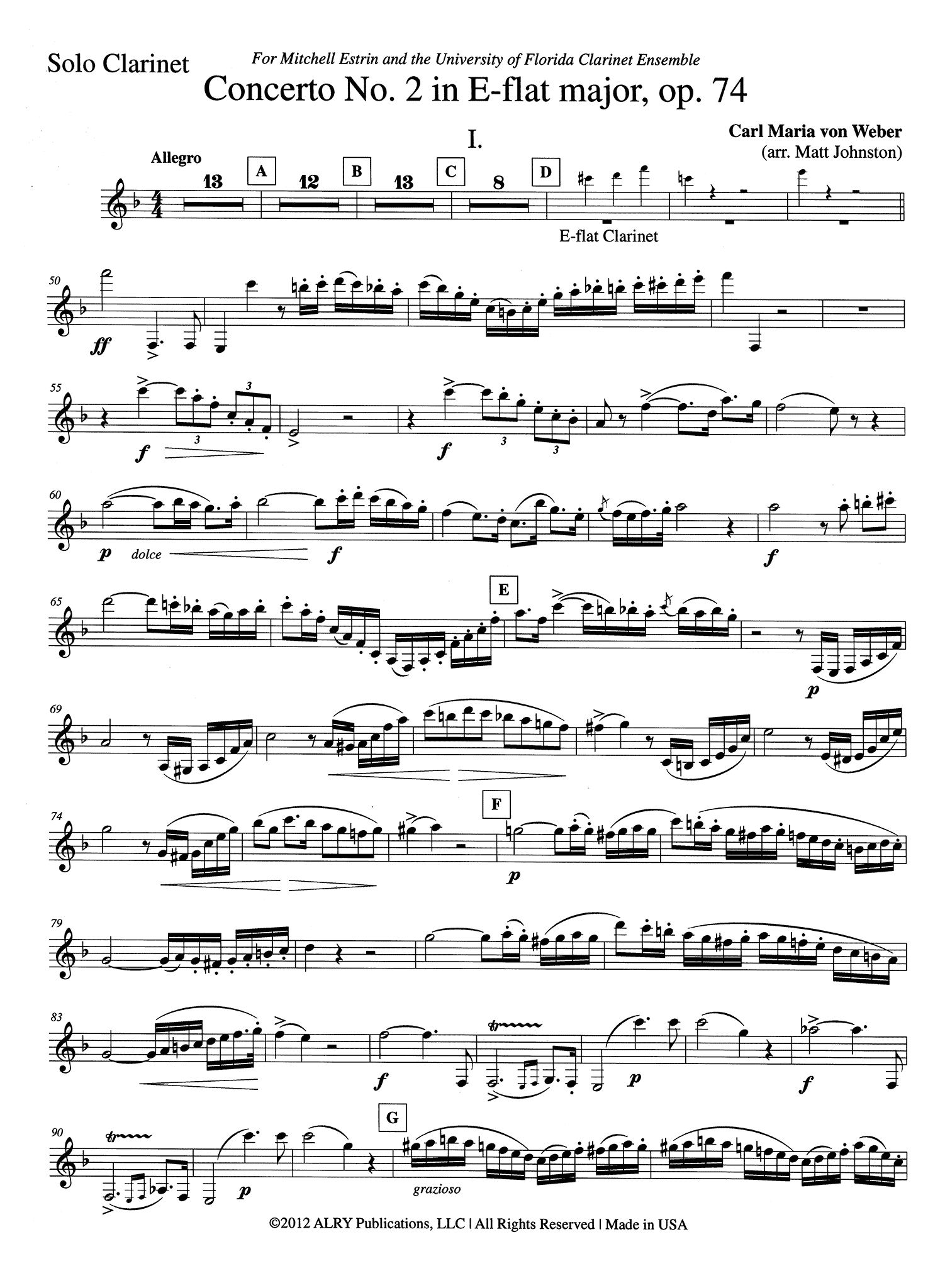 Weber Clarinet Concerto No. 2 for Clarinet Choir Solo part
