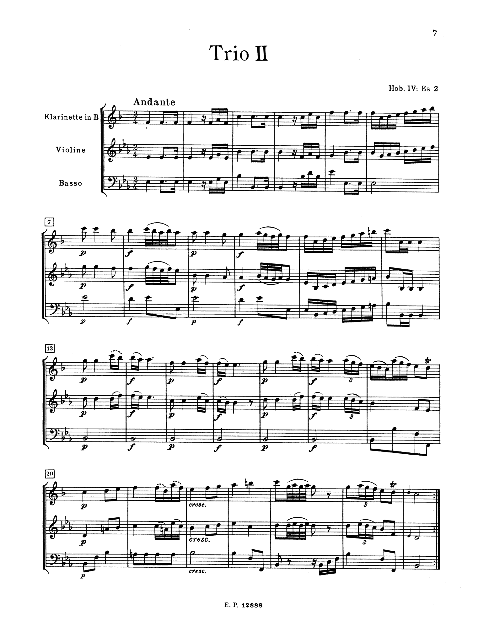 Haydn Three Clarinet Trios, Hob. IV: Es2