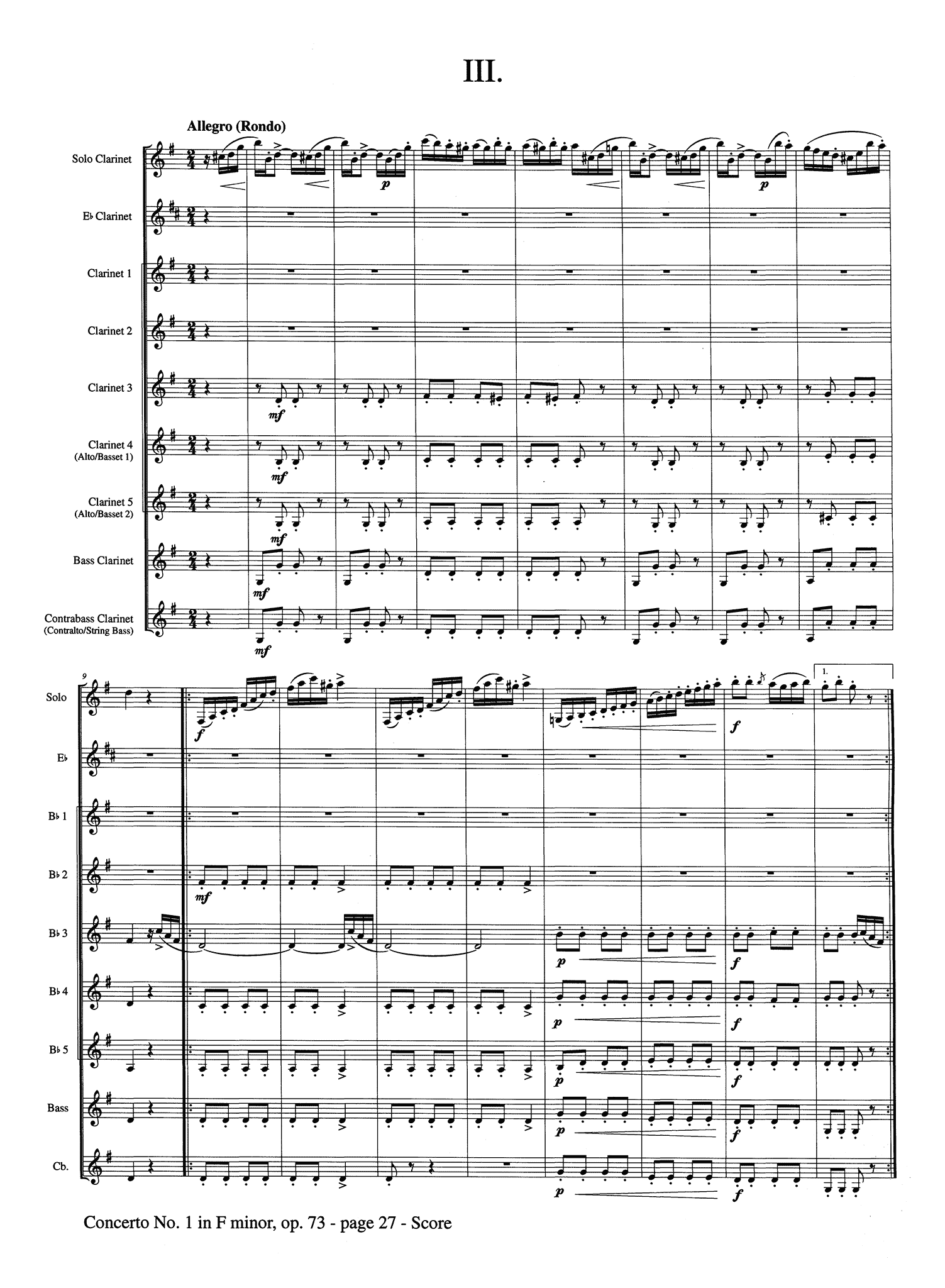 Weber Clarinet Concerto No. 1 for Clarinet Choir - Movement 3