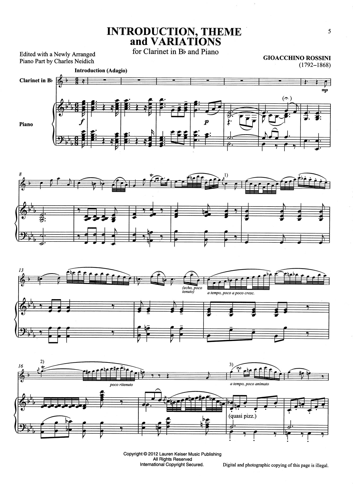 Introduction, Theme & Variations Score