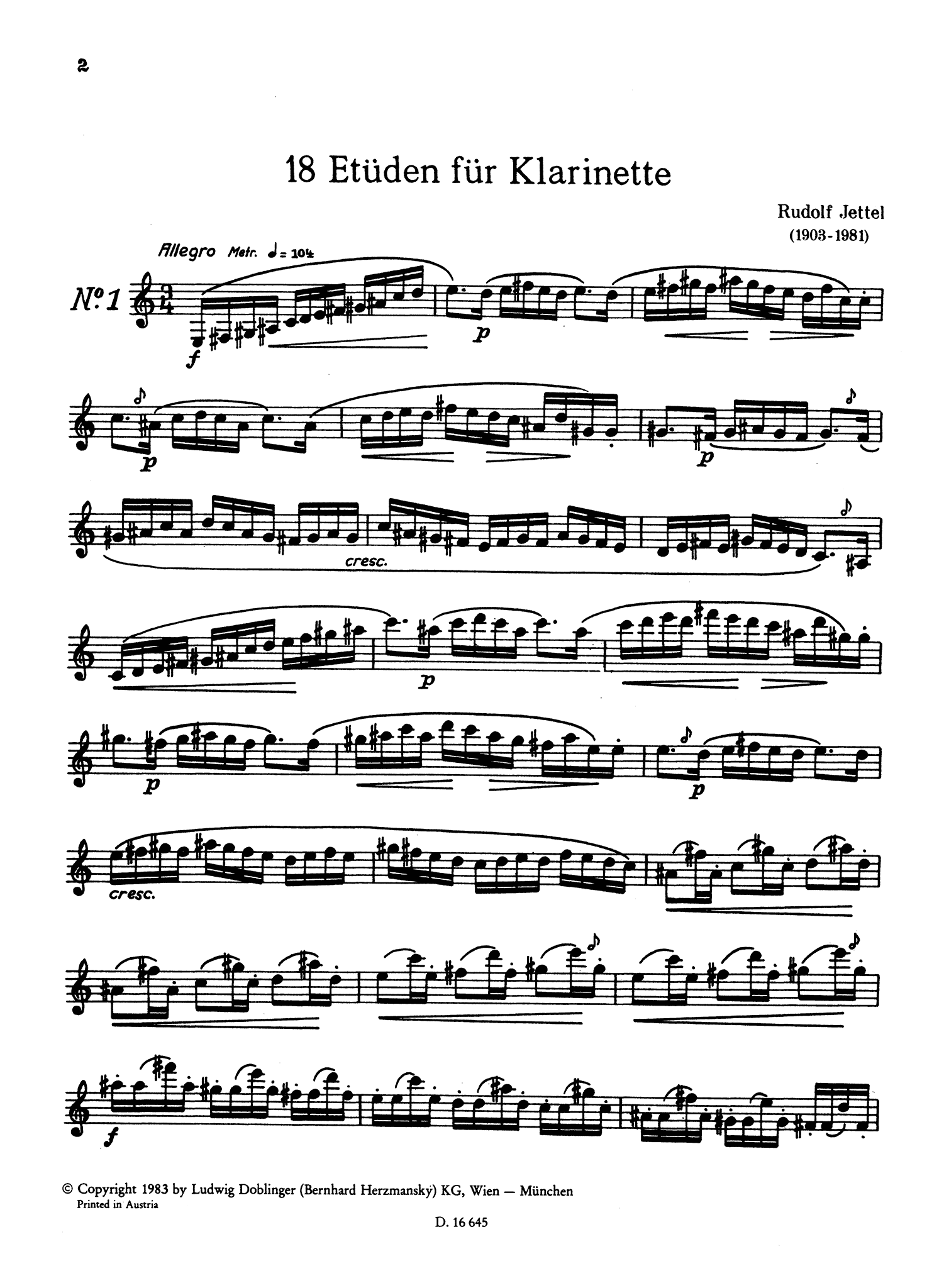 Jettel 18 Études for Clarinet Page 2