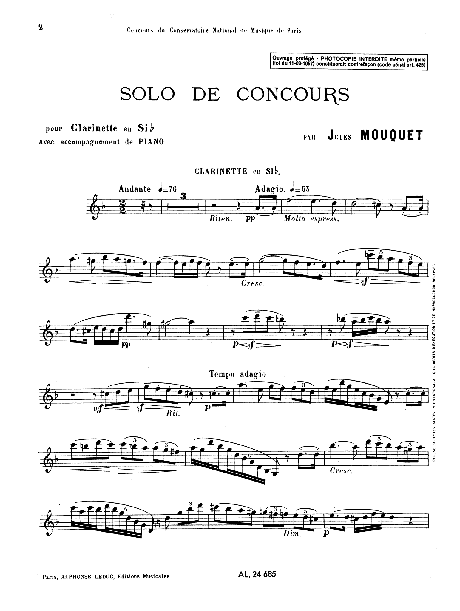 Mouquet Solo de Concours Clarinet part