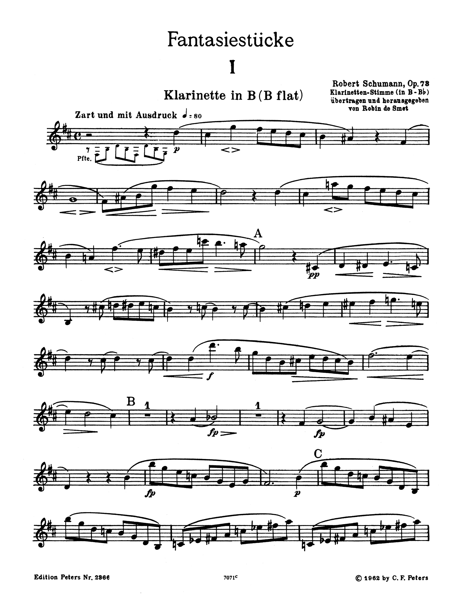 Fantasiestücke, Op. 73 B-flat Clarinet Part