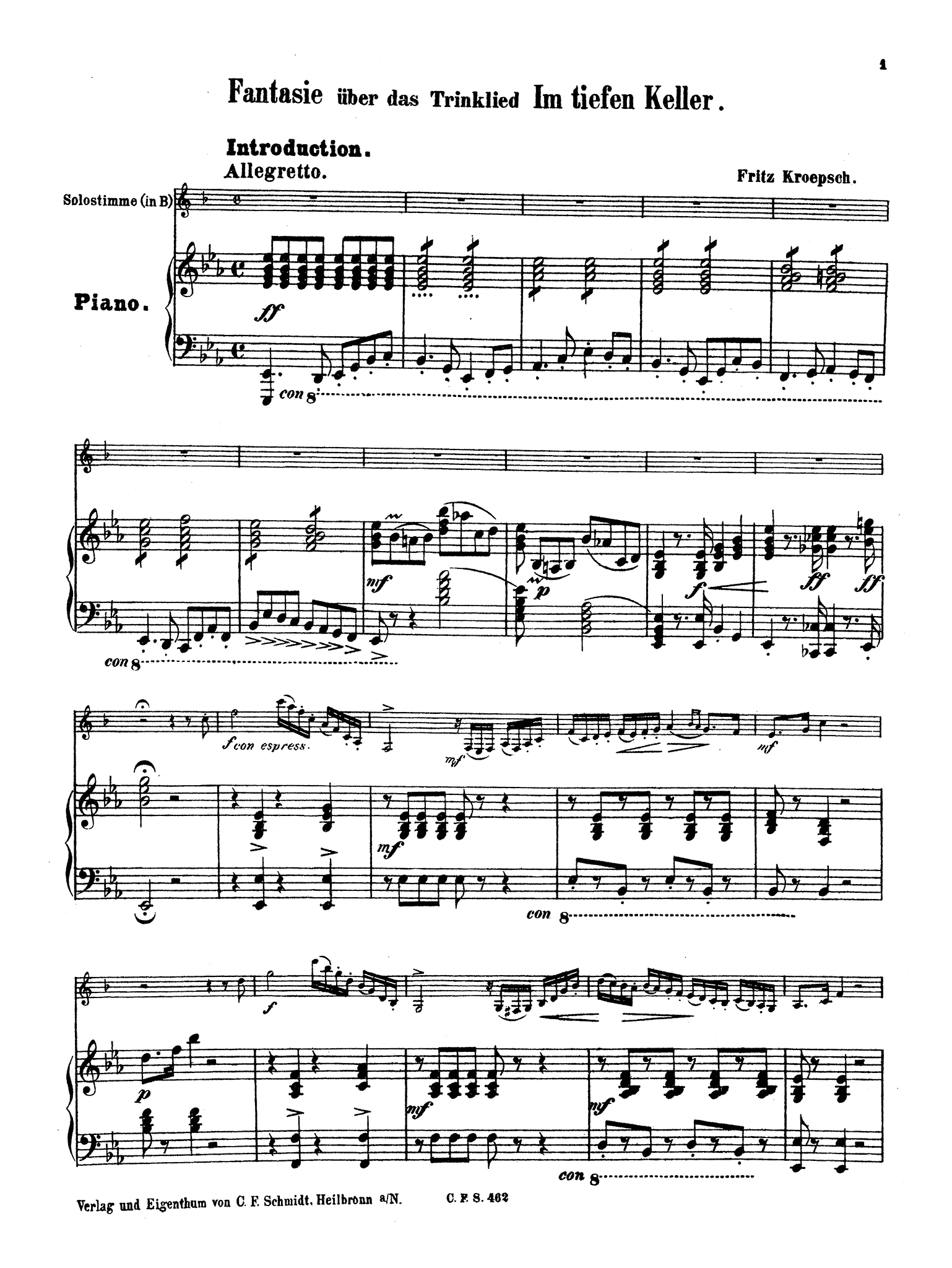 Kroepsch Im tiefen Keller variations clarinet and piano score