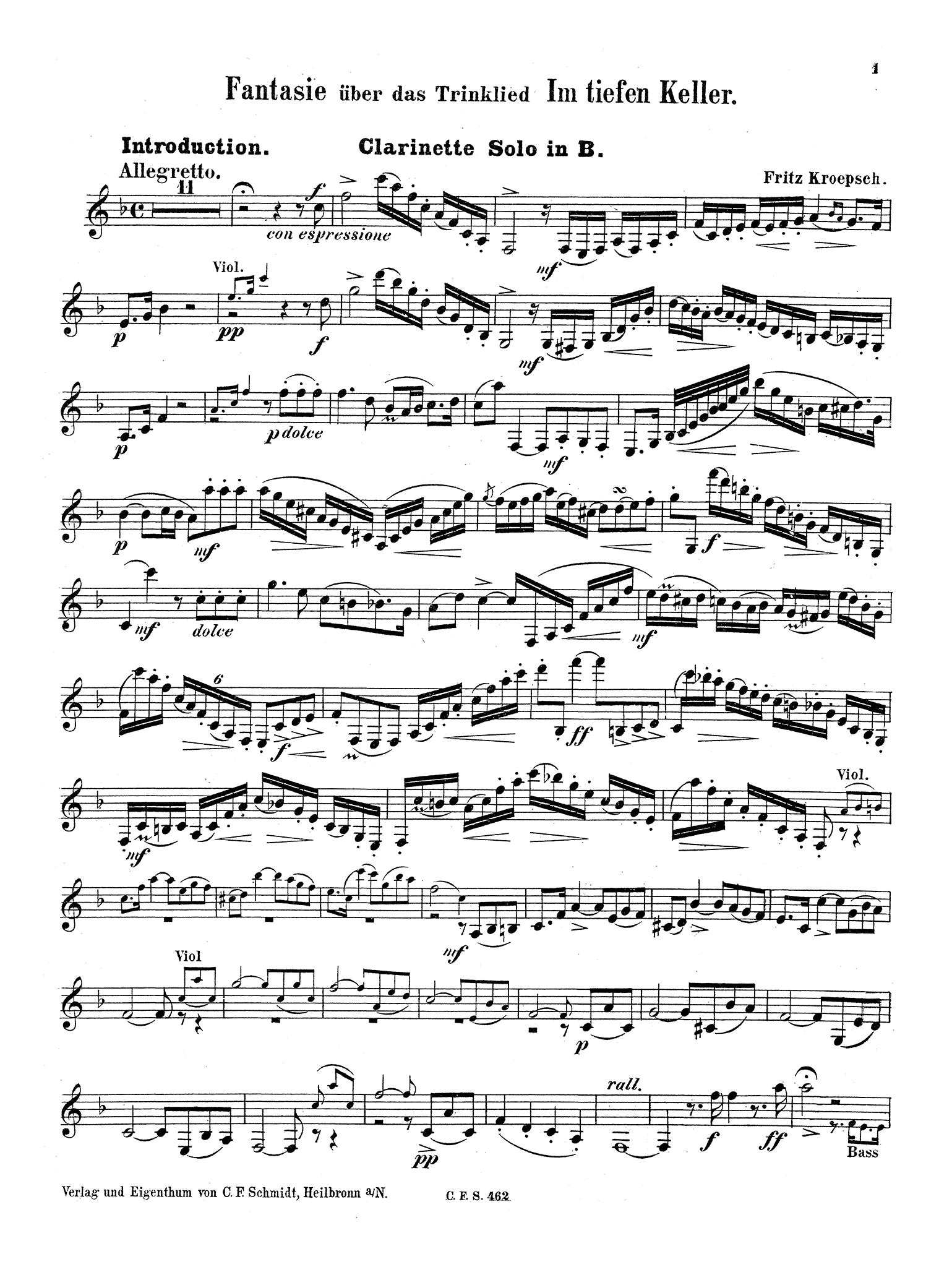 Kroepsch Im tiefen Keller variations clarinet part