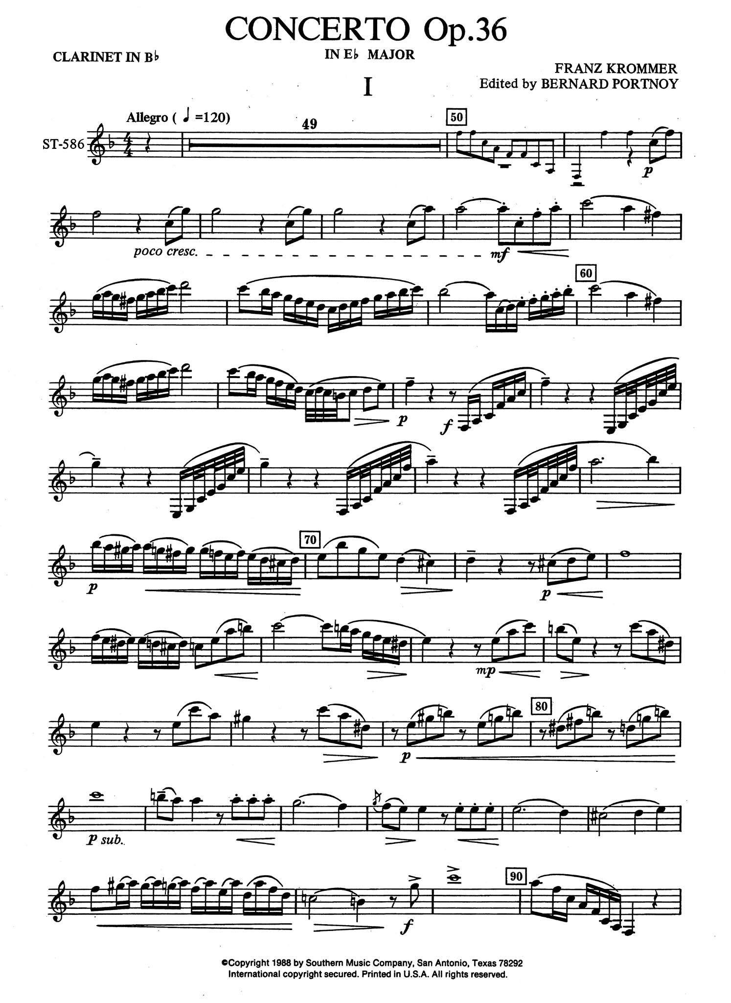 Clarinet Concerto in E-Flat Major, Op. 36 Clarinet part