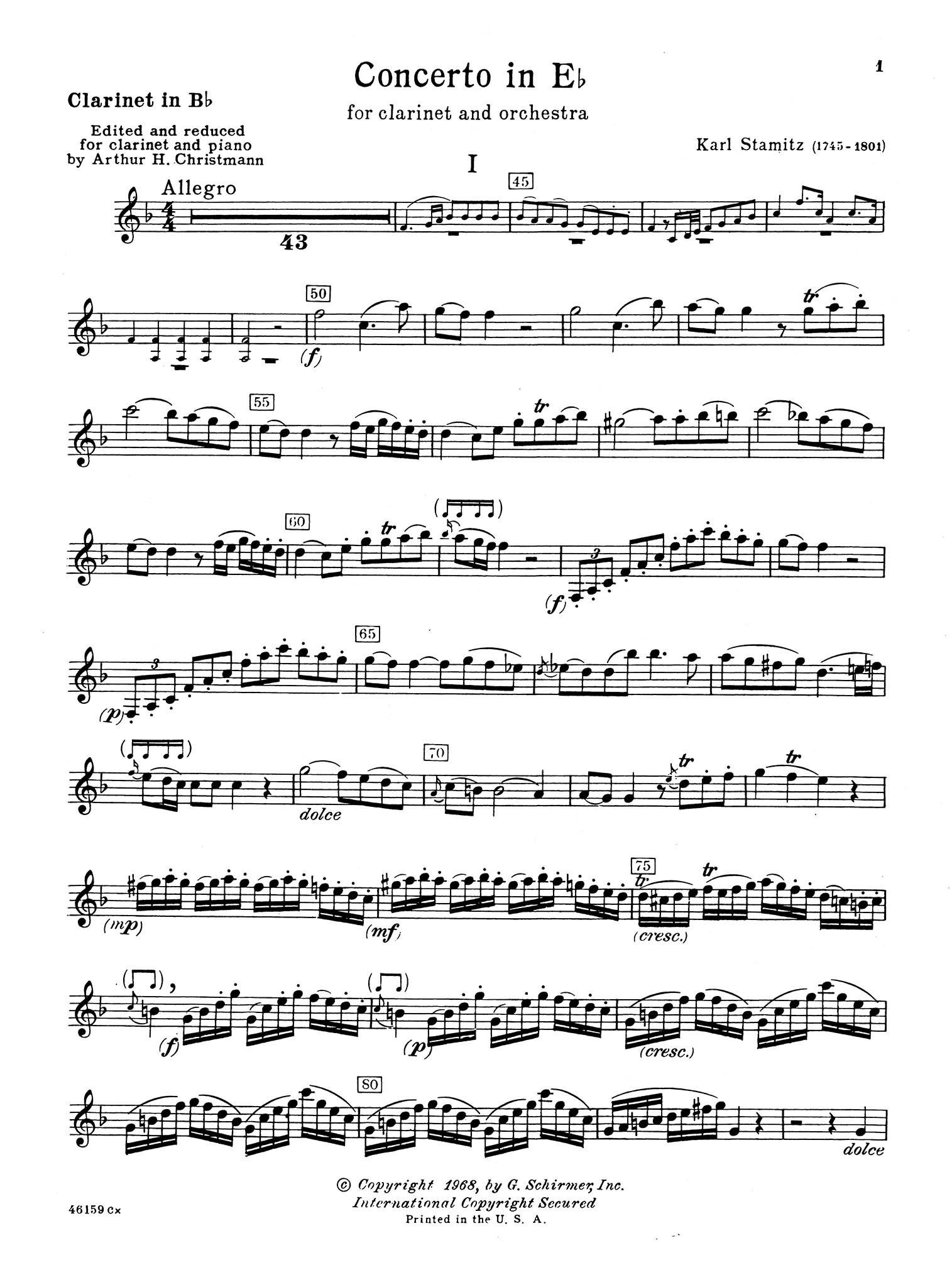 Clarinet Concerto in E-flat Major - Clarinet Part