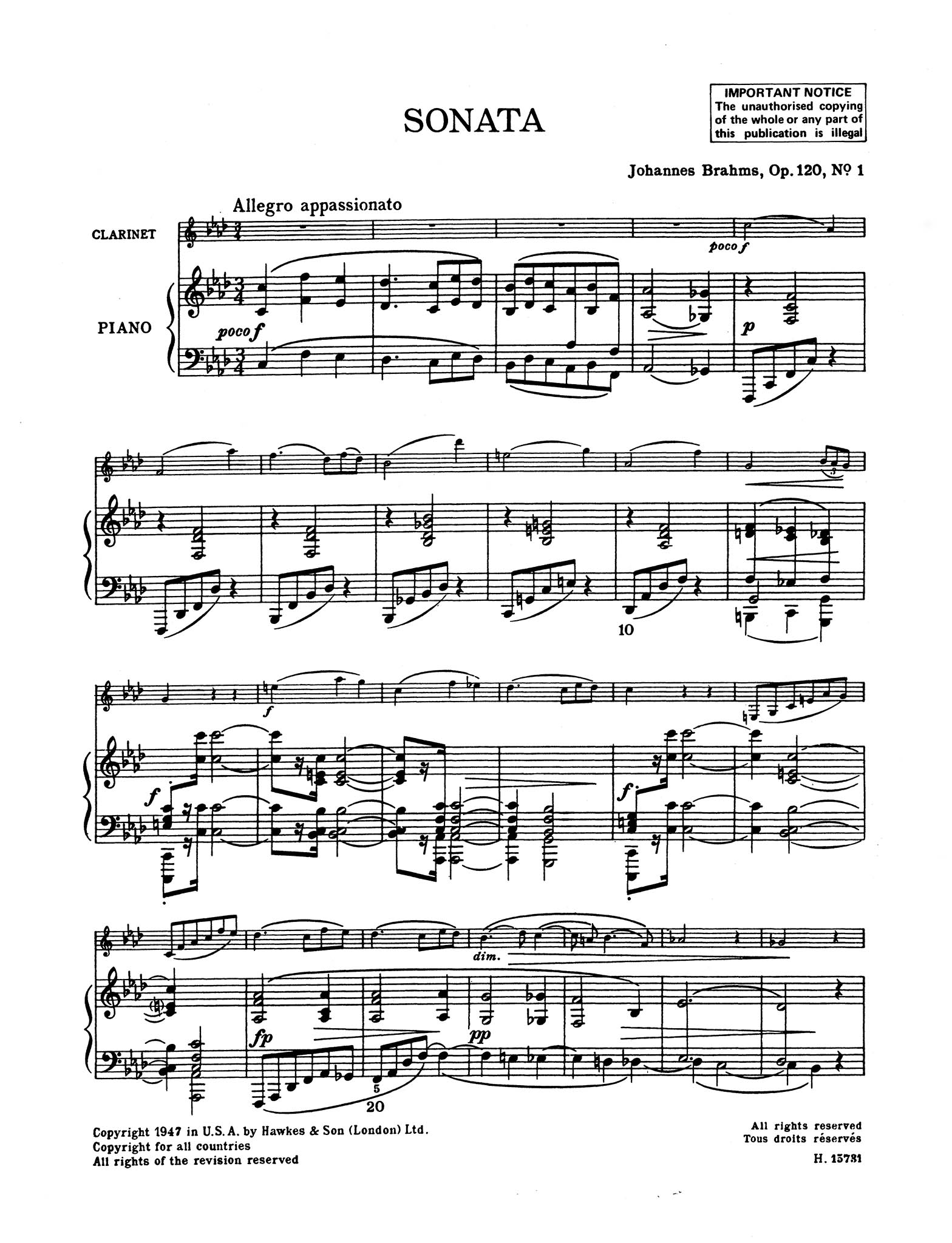 Sonata in F Minor, Op. 120 No. 1 - Movement 1