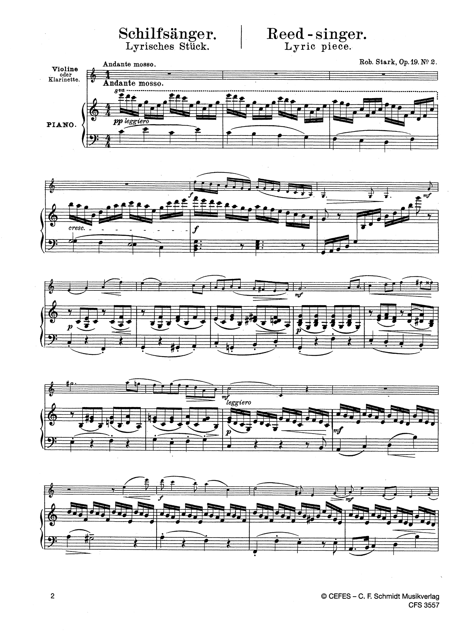 Stark Lyric Pieces, Op. 19 Nos. 1 & 2 clarinet and piano Schilfsanger