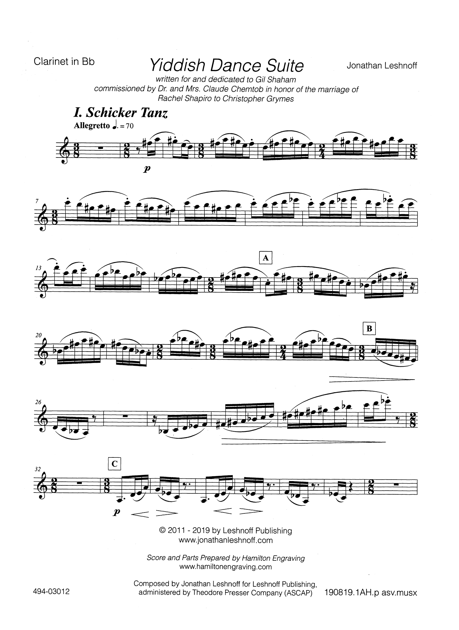 Leshnoff Yiddish Suite Clarinet part