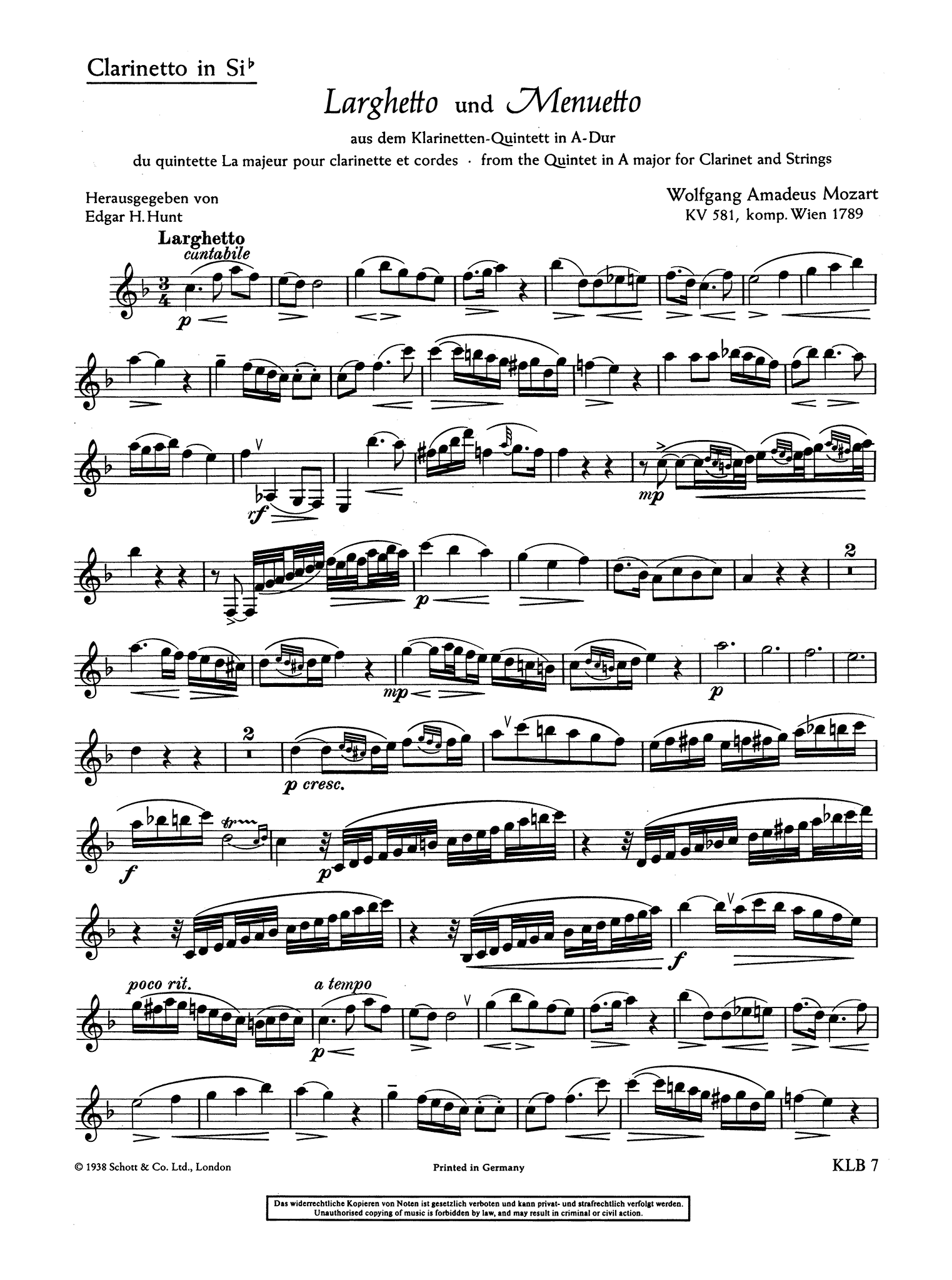 Mozart Famous Pieces Clarinet part
