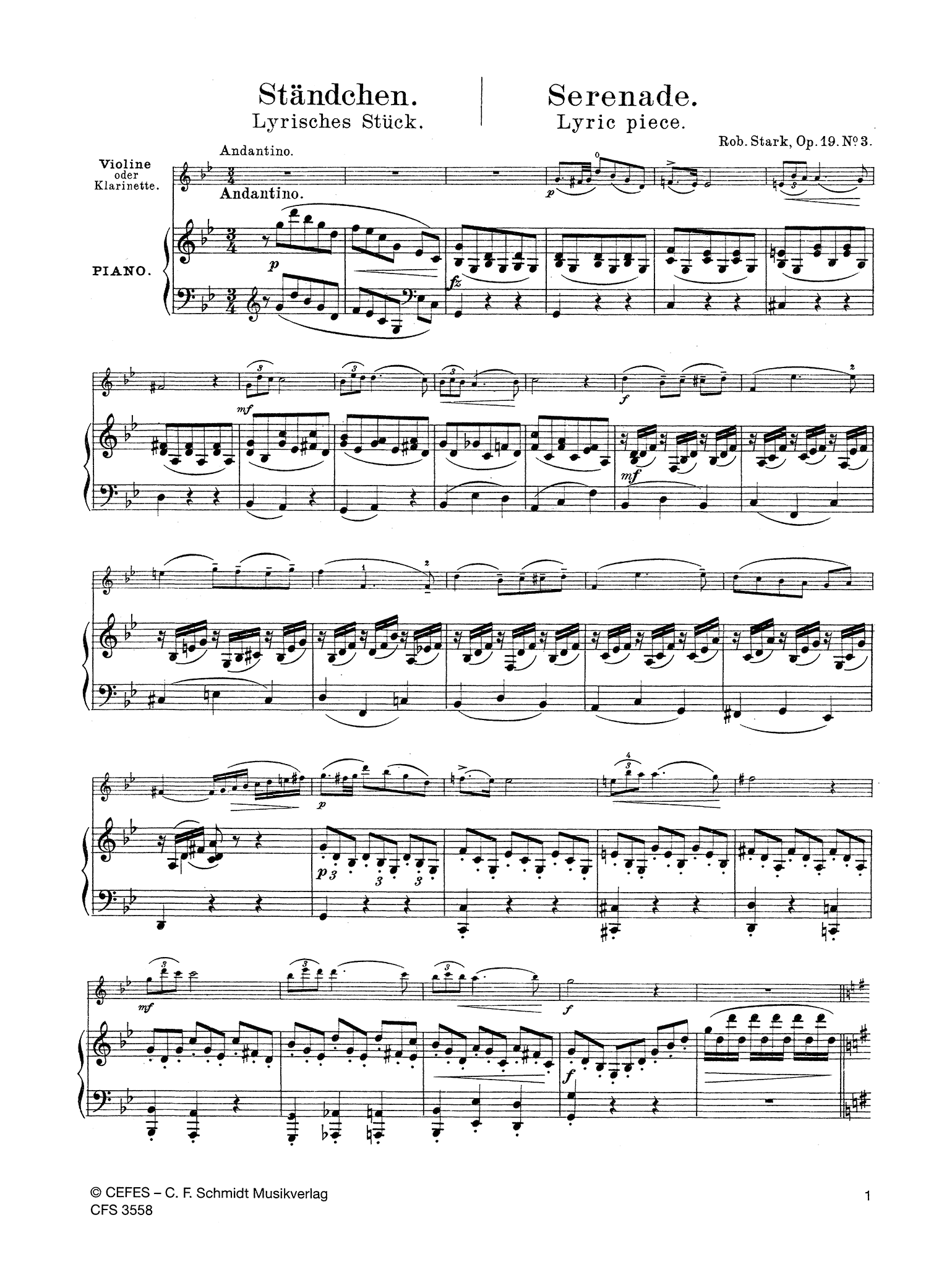 Stark Lyric Pieces, Op. 19 Nos. 3 & 4 clarinet and piano Standchen